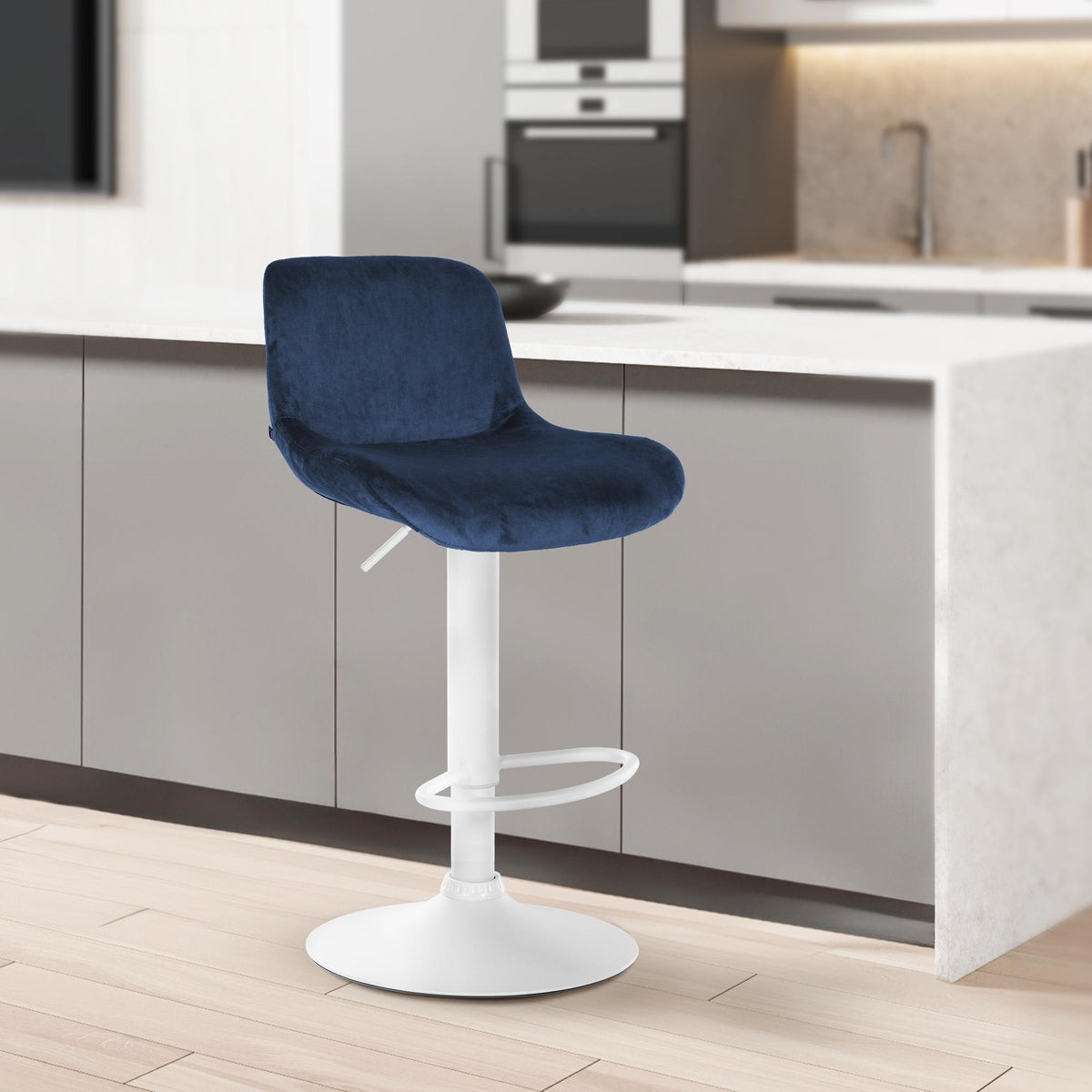 2er Set Barhocker Solon Weiß Samt – Ansicht 3