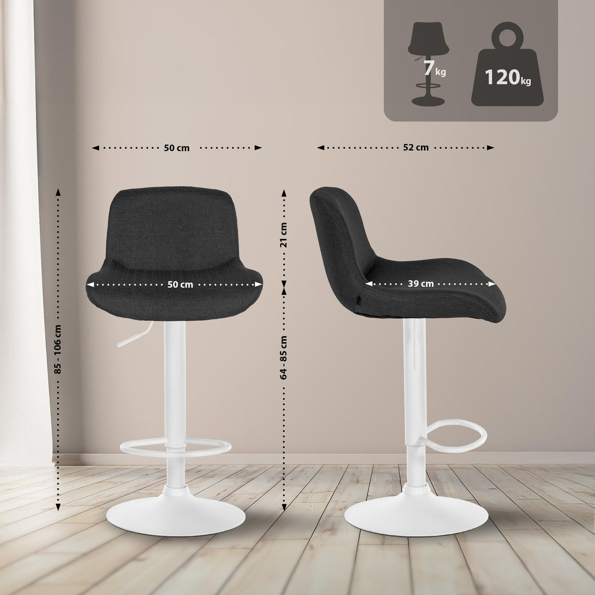 2er Set Barhocker Solon Weiß Samt – Ansicht 9