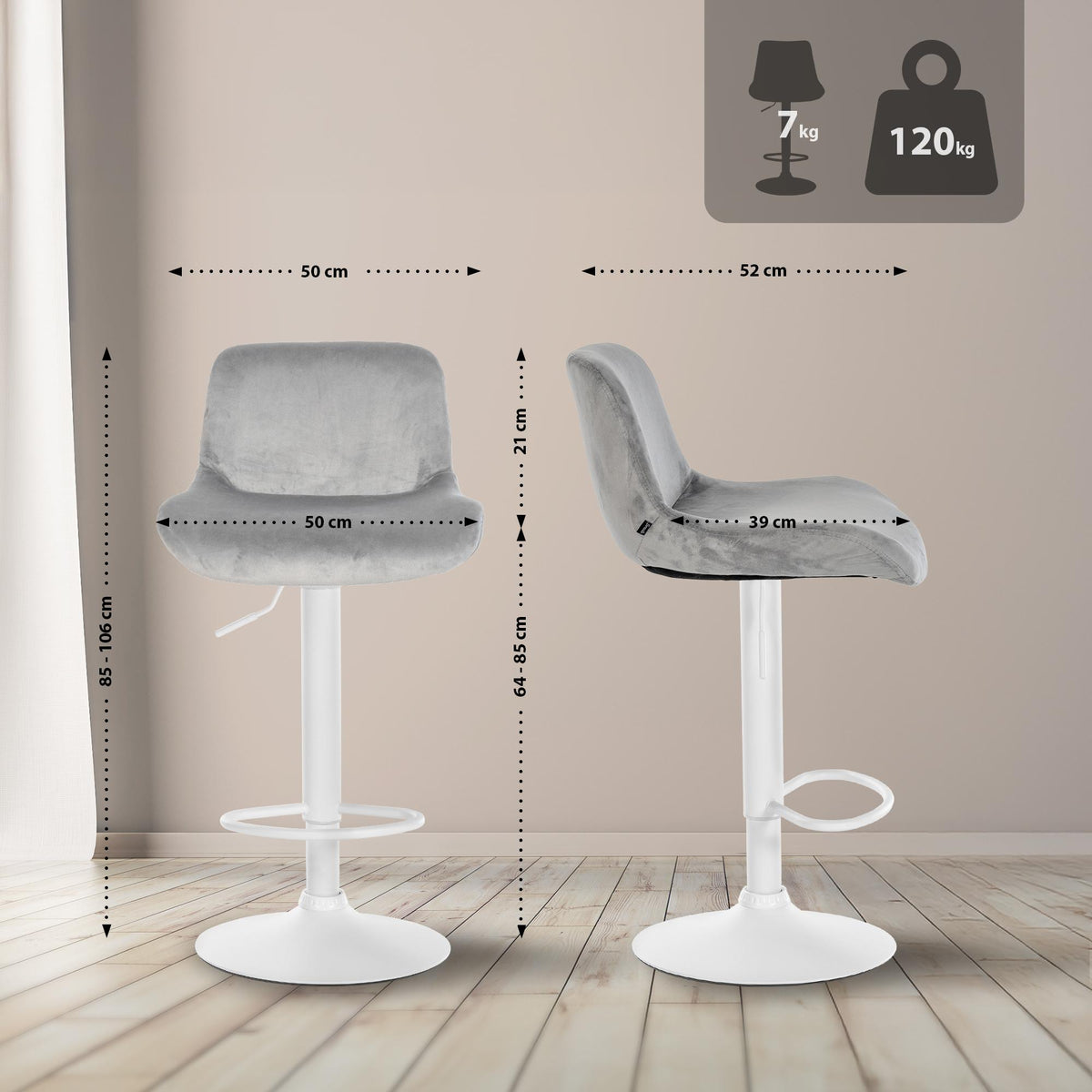 2er Set Barhocker Solon Weiß Samt – Ansicht 16