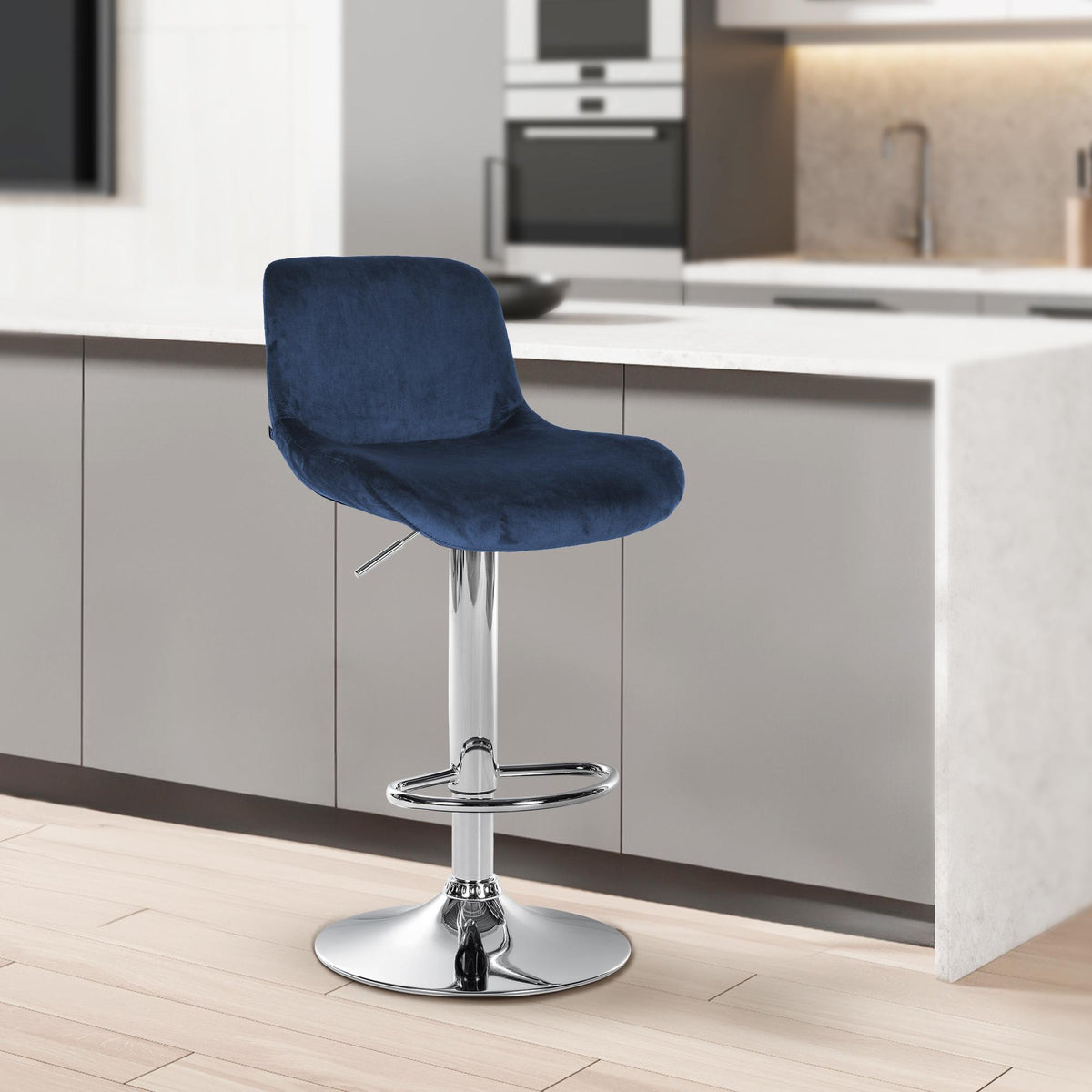 2er Set Barhocker Solon Chrom Samt – Ansicht 3