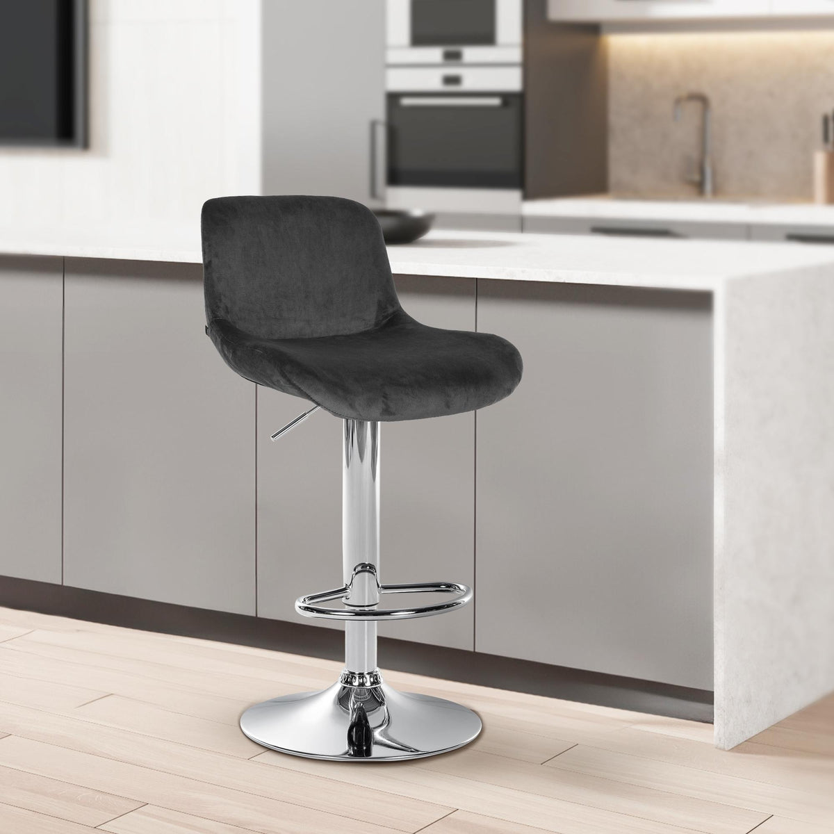 2er Set Barhocker Solon Chrom Samt – Ansicht 10