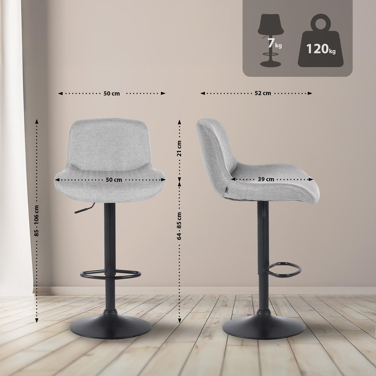 2er Set Barhocker Solon Schwarz Stoff – Ansicht 16