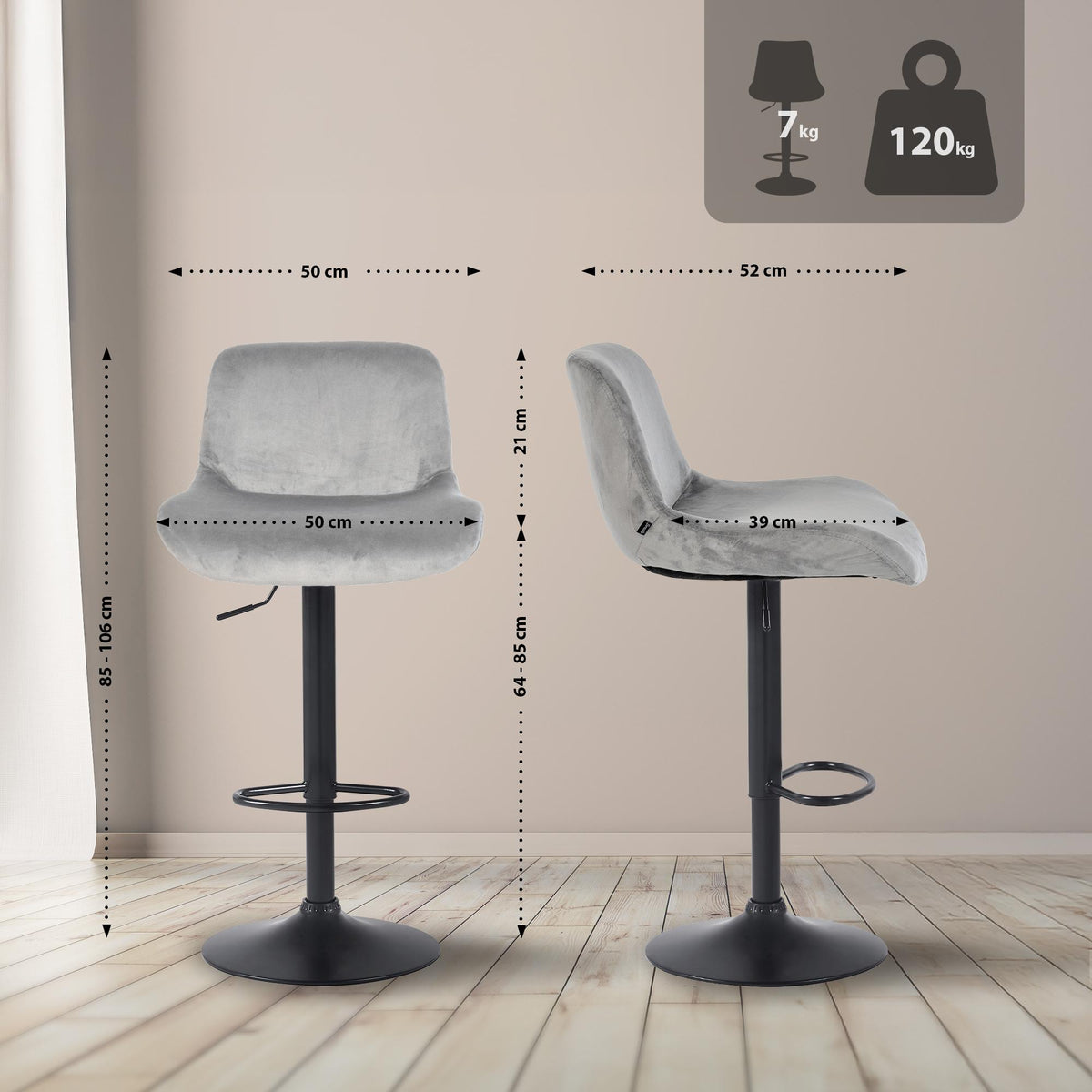 2er Set Barhocker Solon Schwarz – Ansicht 2