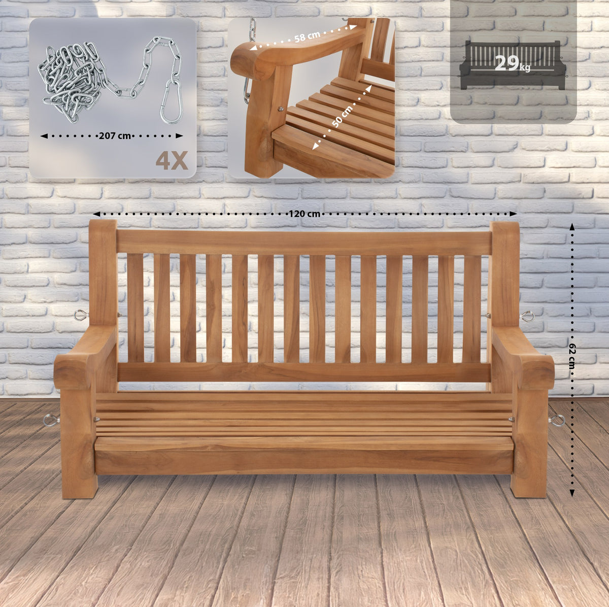 Schaukelbank Joyce 120 cm – Ansicht 2