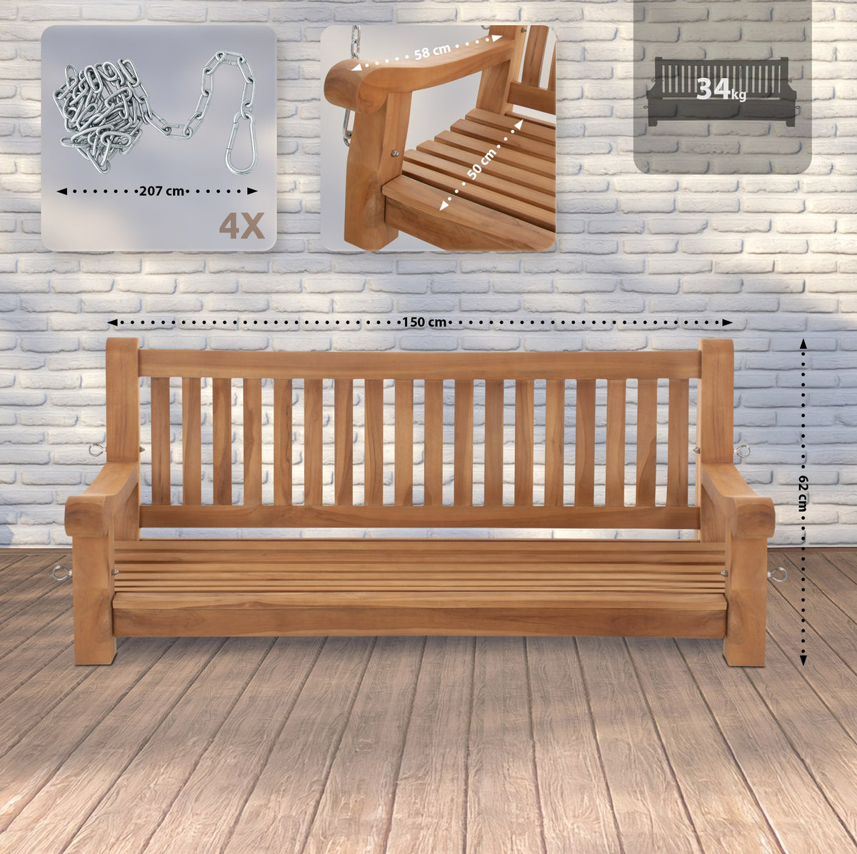 Schaukelbank Joyce 150 cm – Ansicht 2