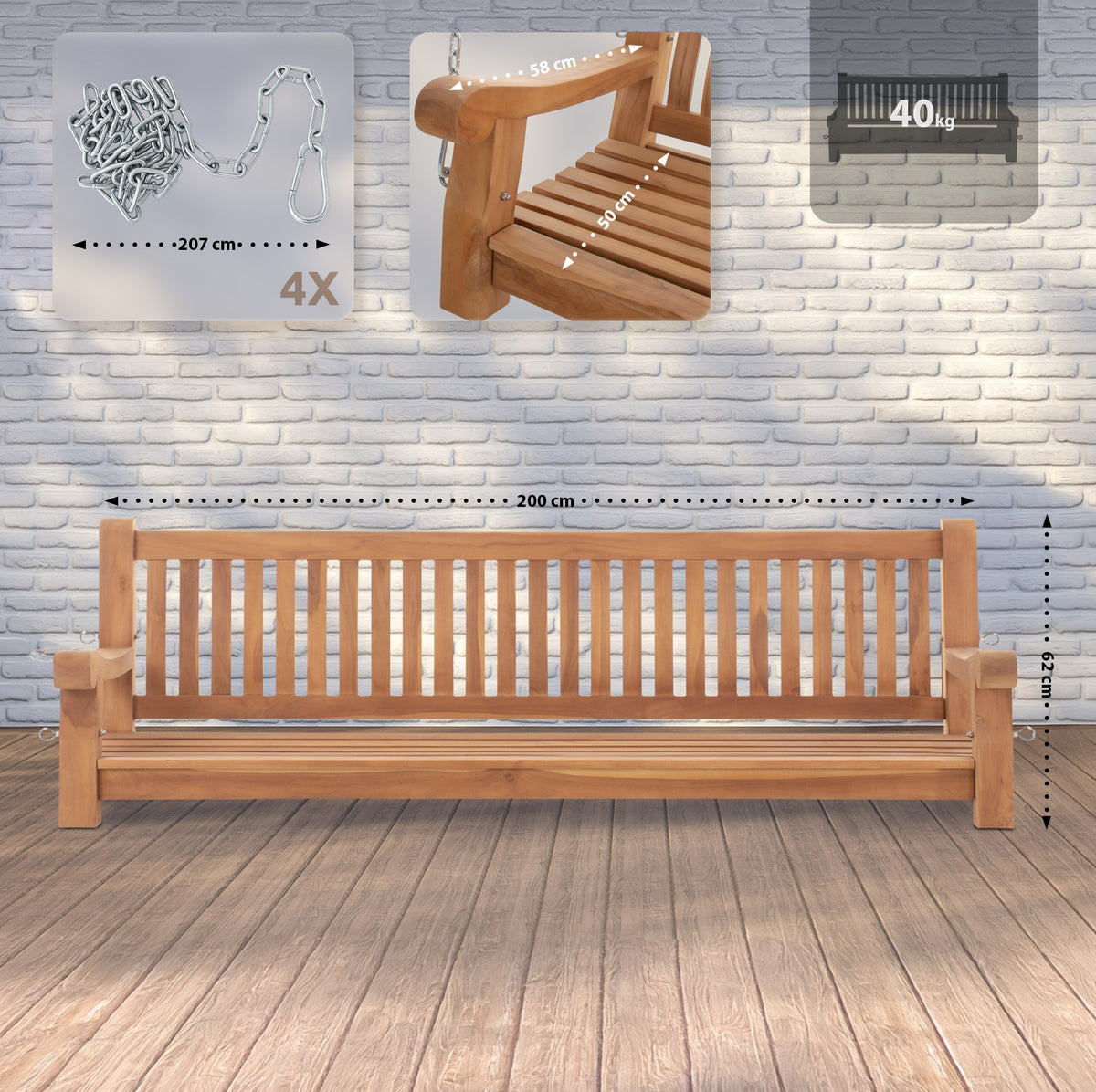 Schaukelbank Joyce 200 cm – Ansicht 2