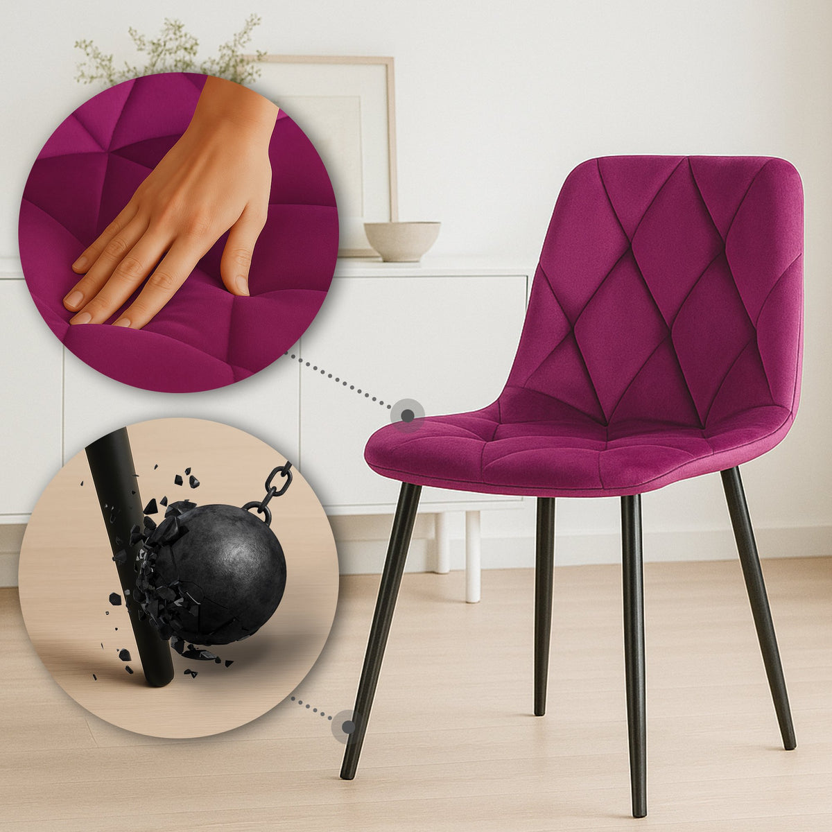 2er Set Esszimmerstuhl Clairton Samt – Ansicht 11