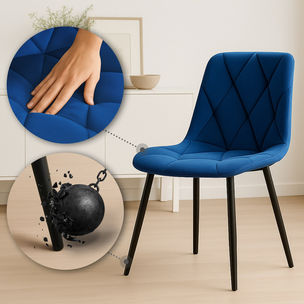 2er Set Esszimmerstuhl Clairton Samt – Ansicht 18
