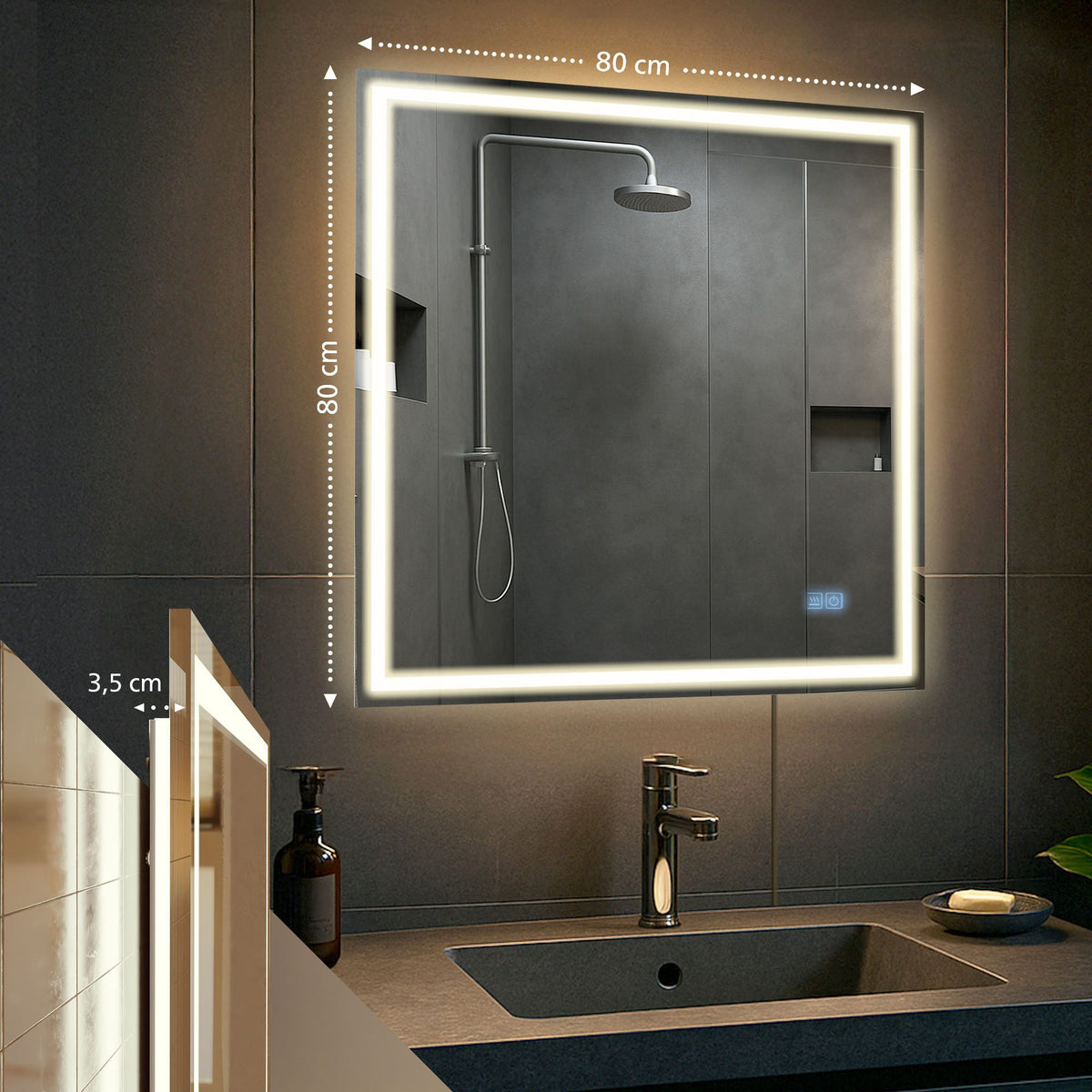 Badspiegel Jaffrey 80x80 mit Bluetooth – Ansicht 2