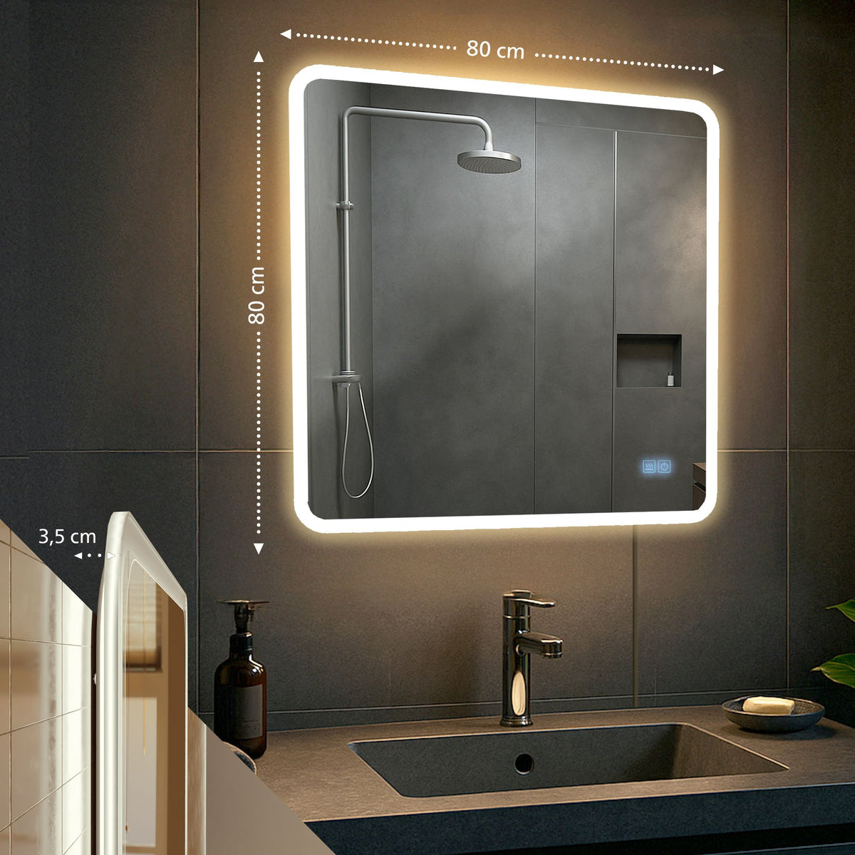 Badspiegel Jericho 80x80 mit Bluetooth – Ansicht 2