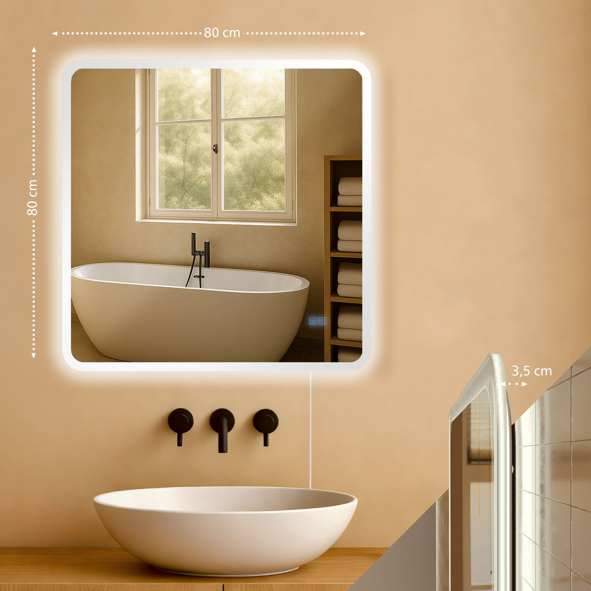 Badspiegel Jericho 80x80 ohne Bluetooth – Ansicht 2