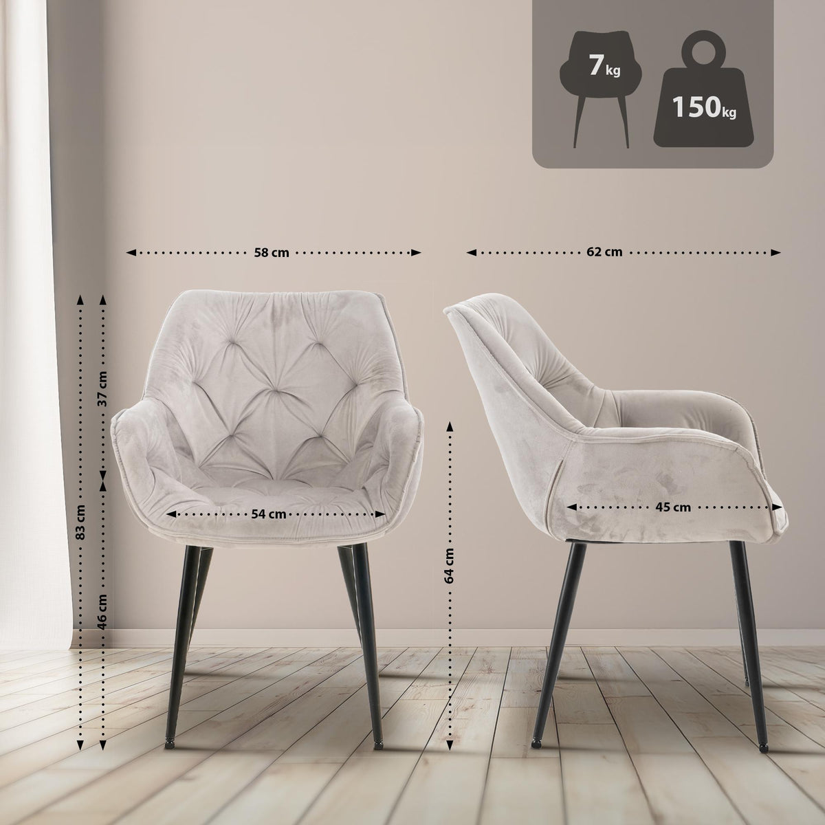 2er Set Stuhl Tanna Samt – Ansicht 9