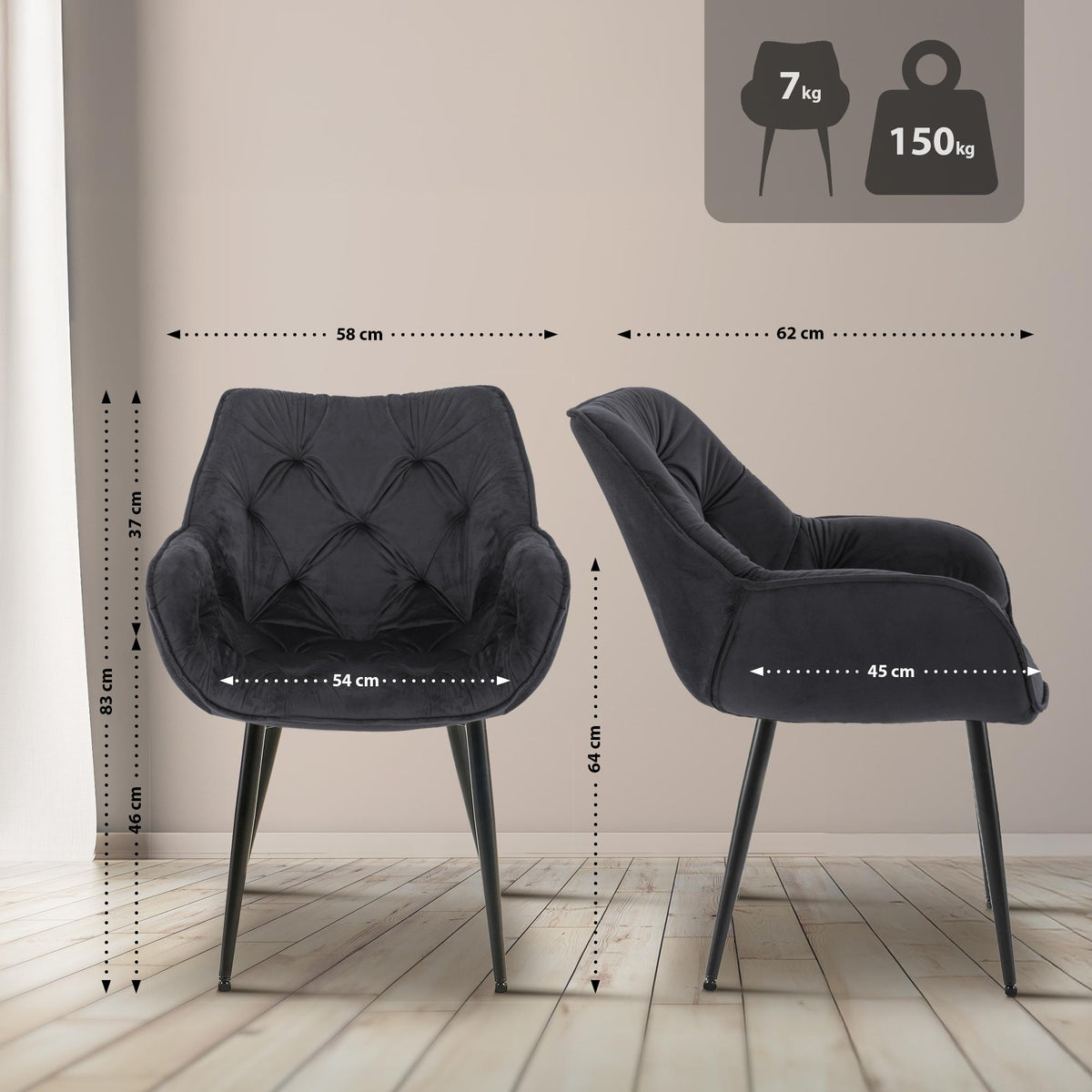 2er Set Stuhl Tanna Samt – Ansicht 16