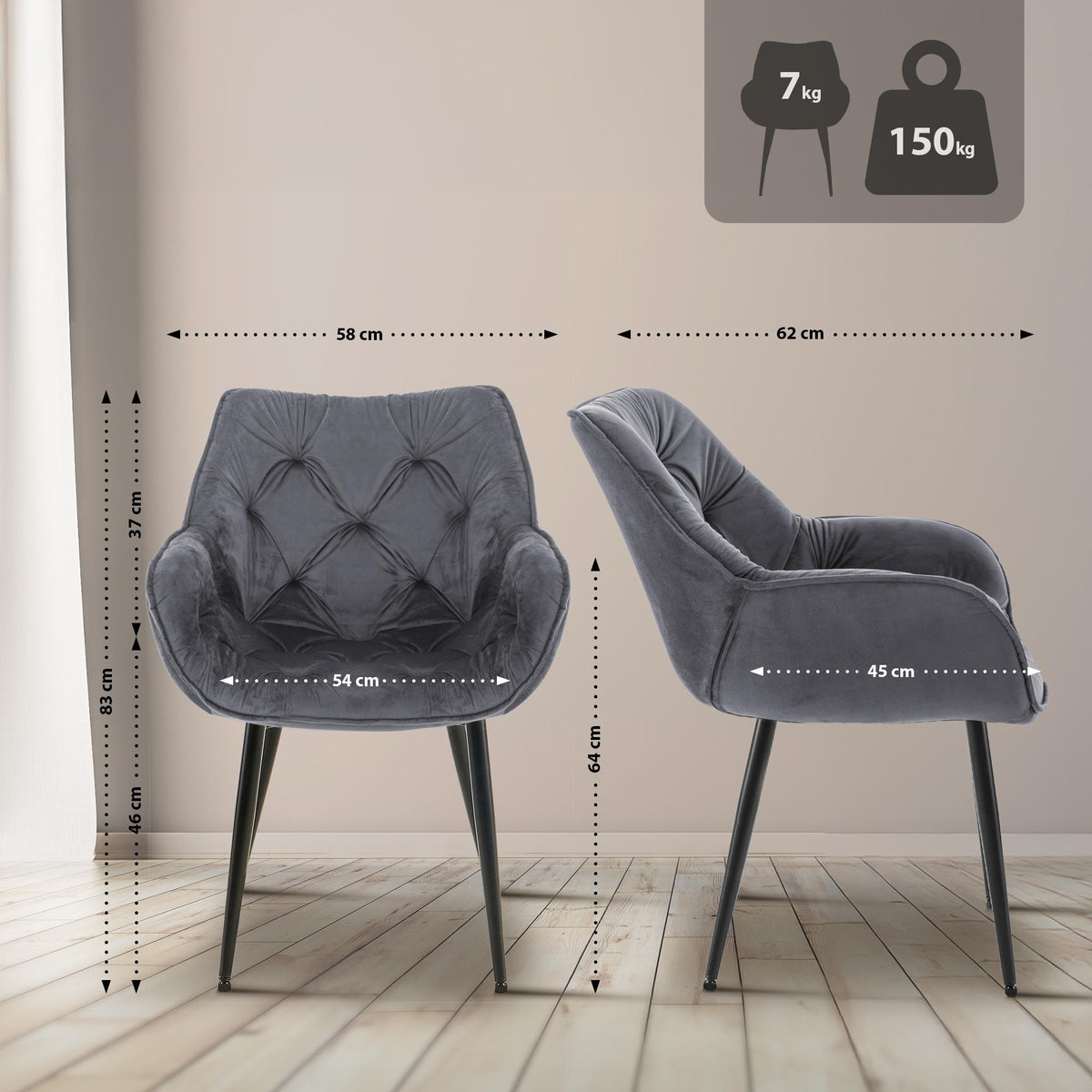 4er Set Stuhl Tanna Samt – Ansicht 2