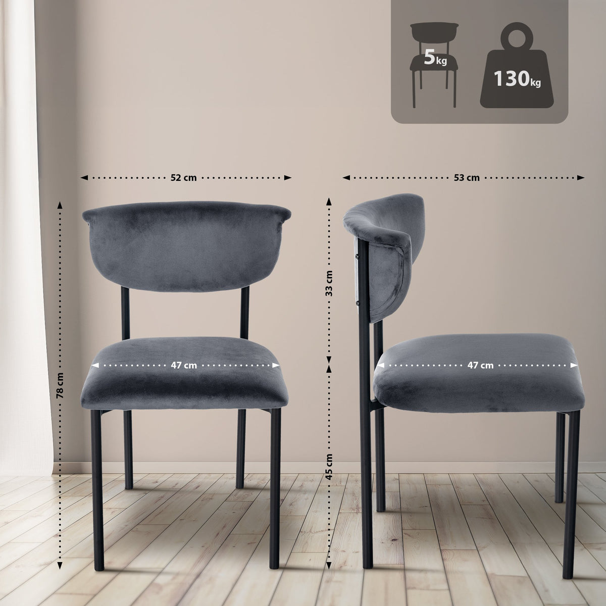 2er Set Besucherstuhl Gambell Samt – Ansicht 16