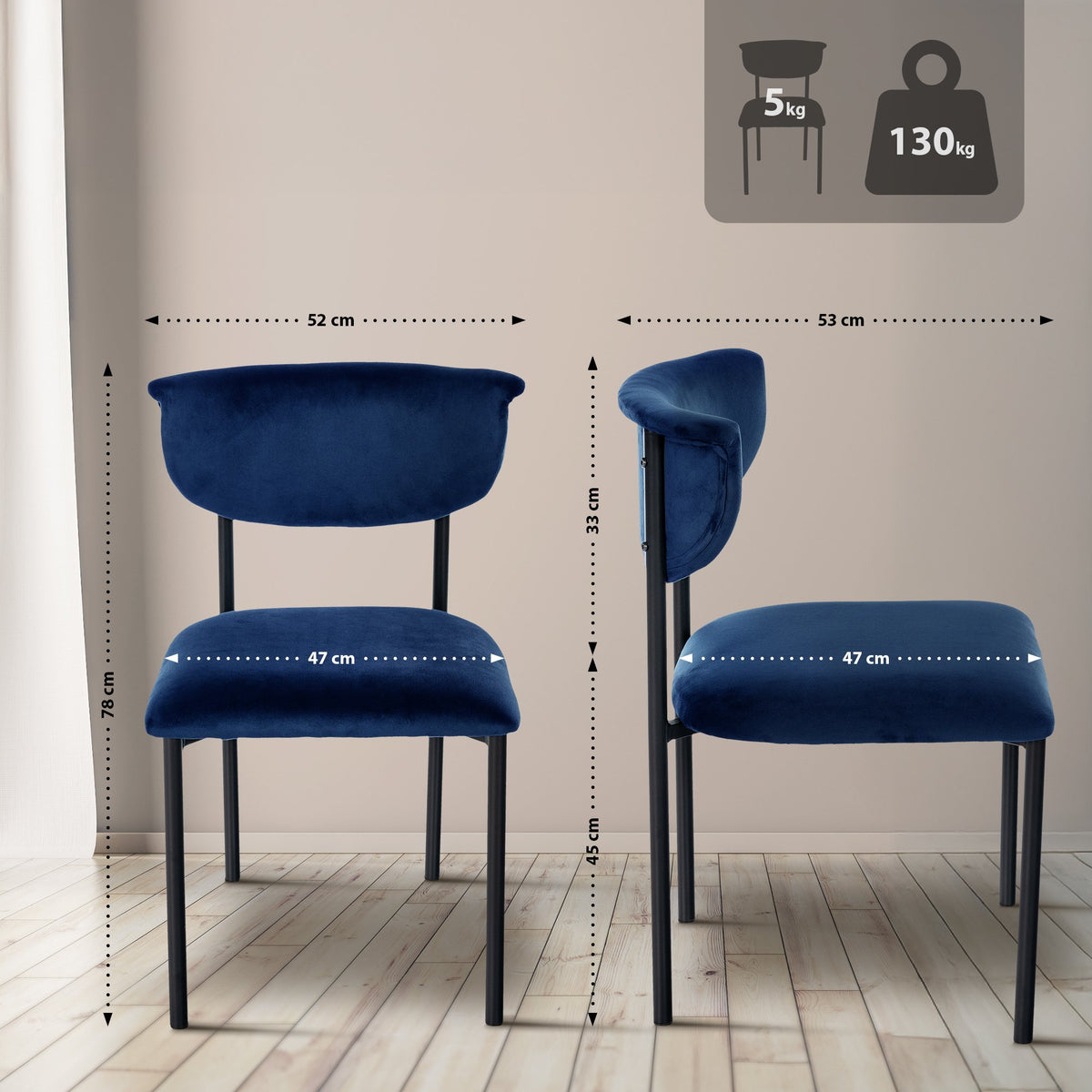 2er Set Besucherstuhl Gambell Samt – Ansicht 9