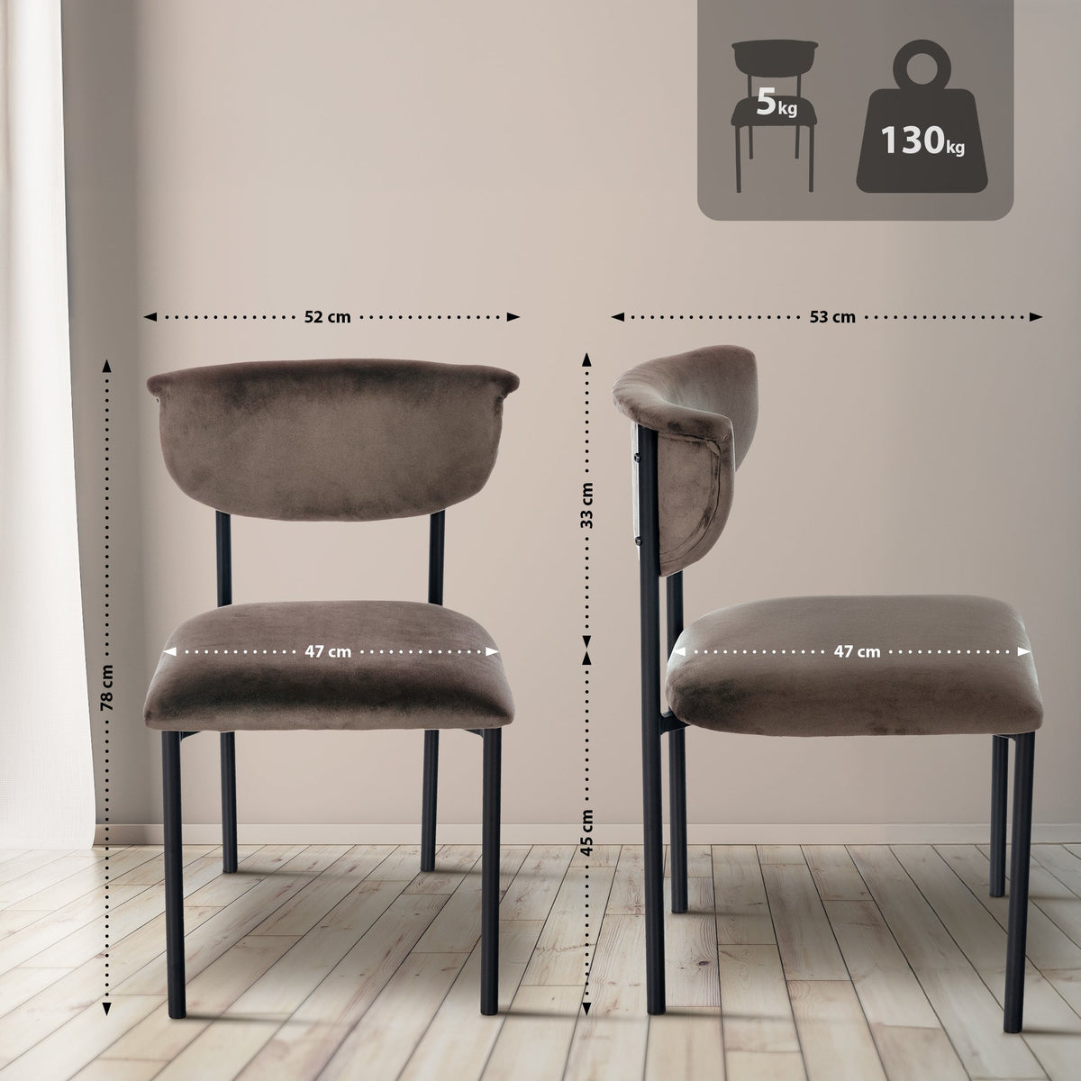 2er Set Besucherstuhl Gambell Samt – Ansicht 2