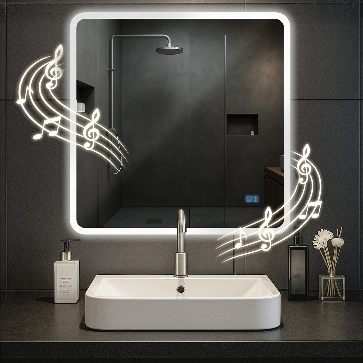 Badspiegel Jericho 80x80 mit Bluetooth
