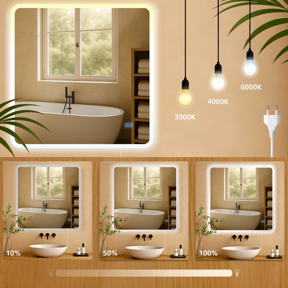 Badspiegel Jericho 80x80 ohne Bluetooth – Ansicht 5