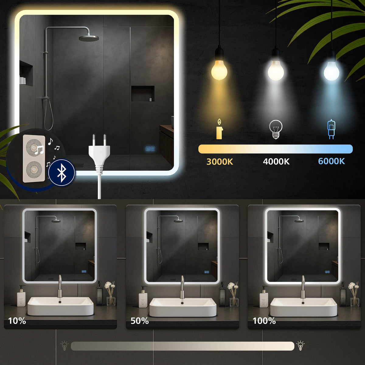 Badspiegel Jericho 80x80 mit Bluetooth – Ansicht 4