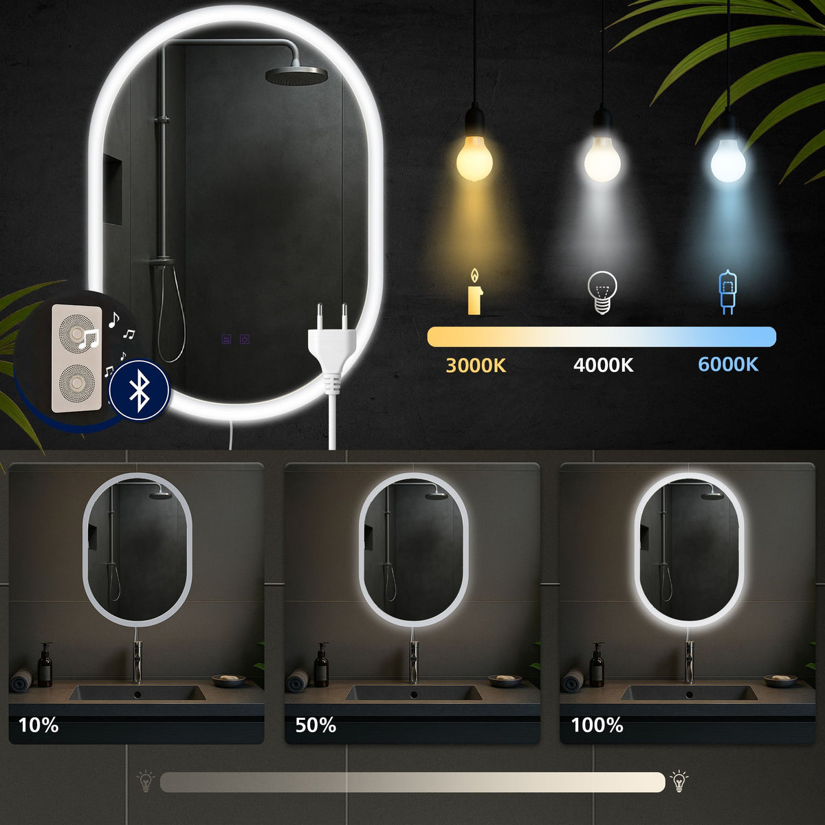 Badspiegel Karishma 70x50 mit Bluetooth – Ansicht 4