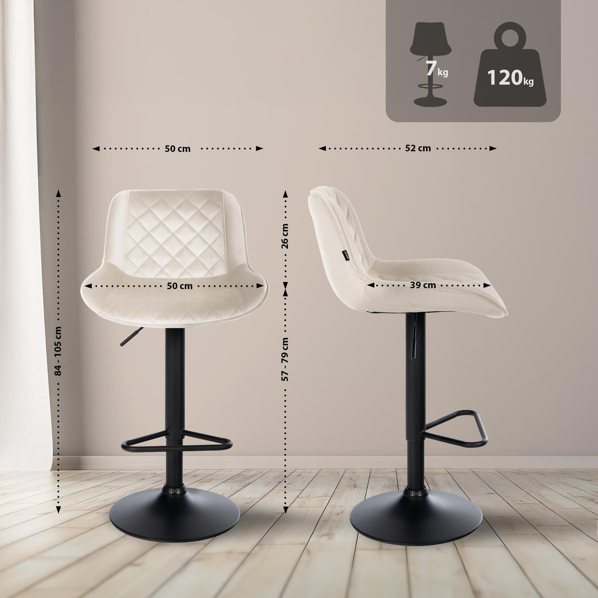 2er Set Barhocker Kasson Samt – Ansicht 2