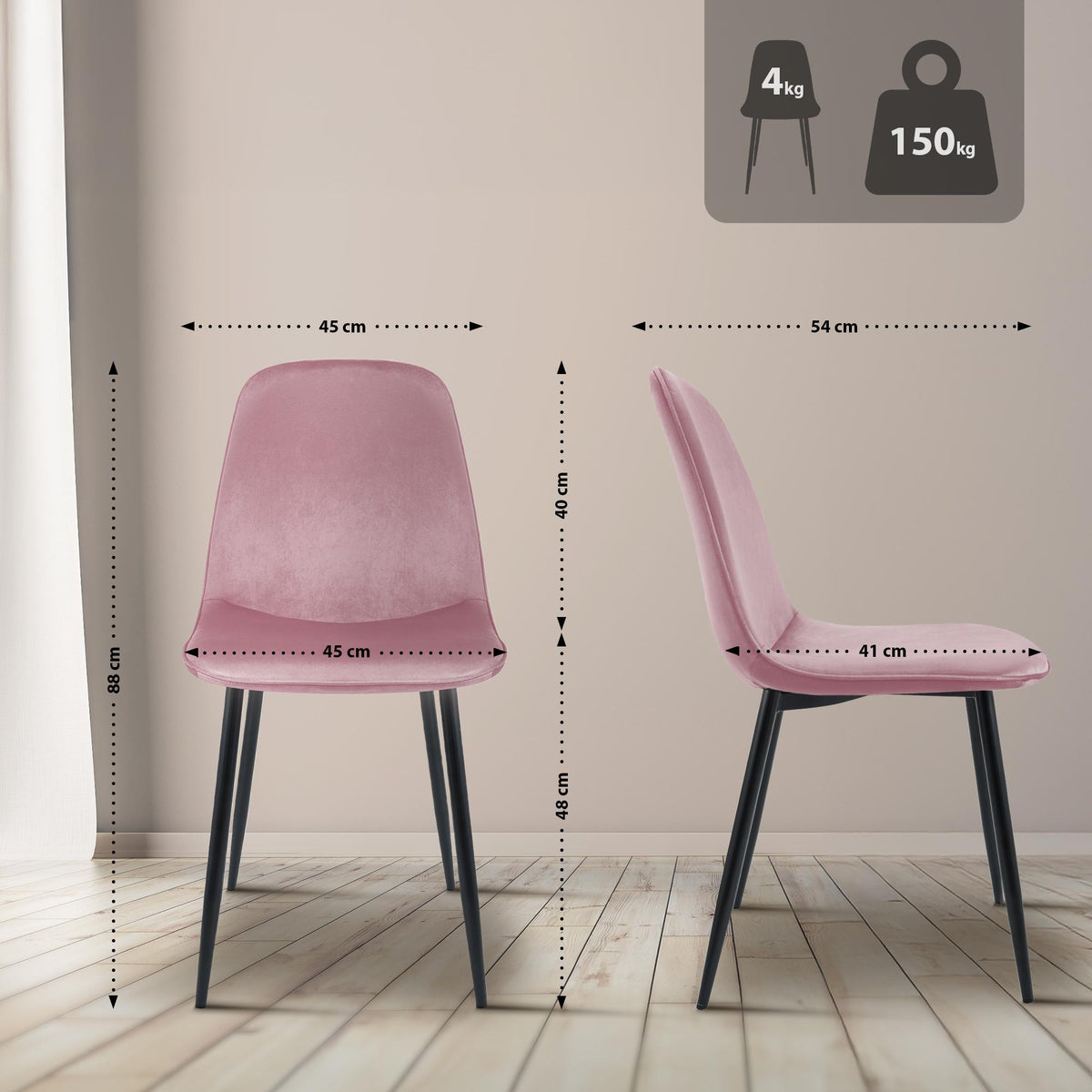 4er Set Esszimmerstuhl Maryam Samt – Ansicht 2