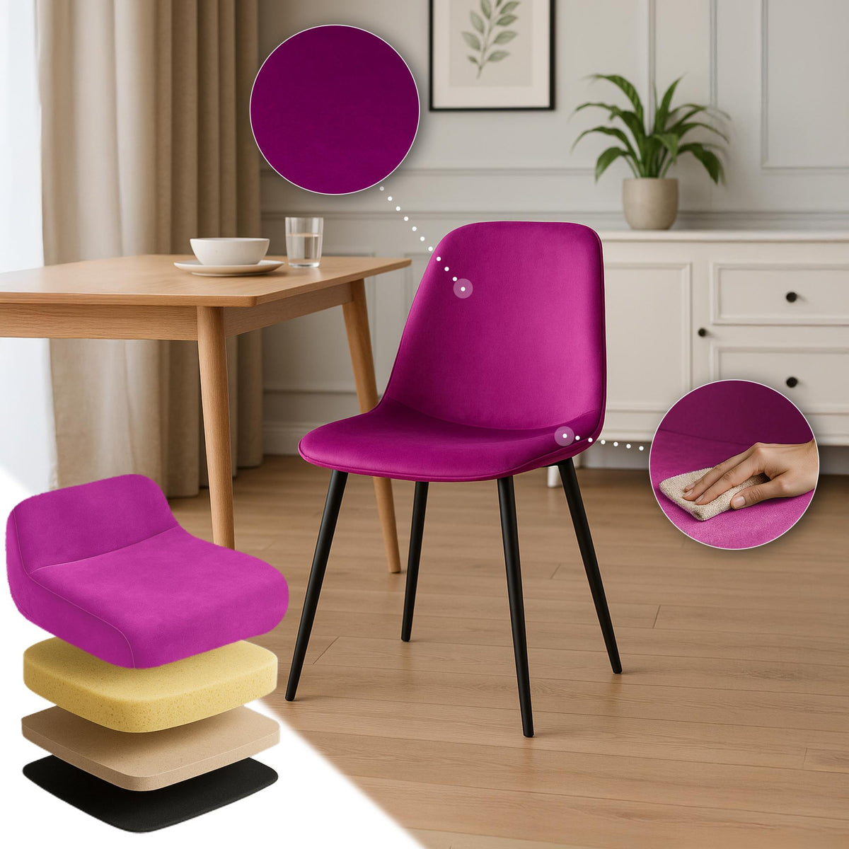4er Set Esszimmerstuhl Maryam Samt – Ansicht 11