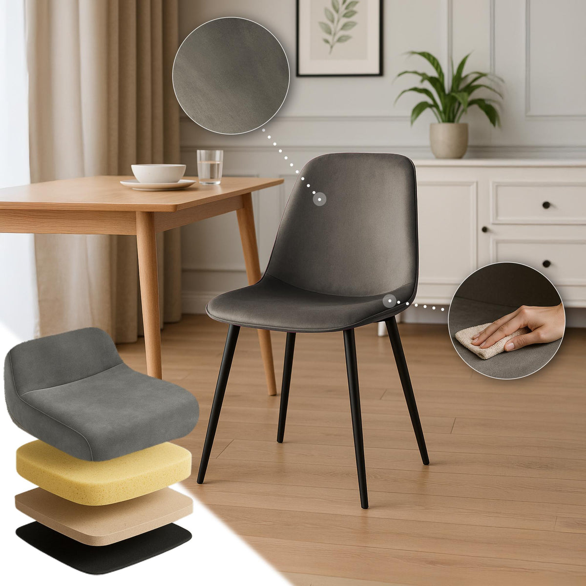 4er Set Esszimmerstuhl Maryam Samt – Ansicht 18