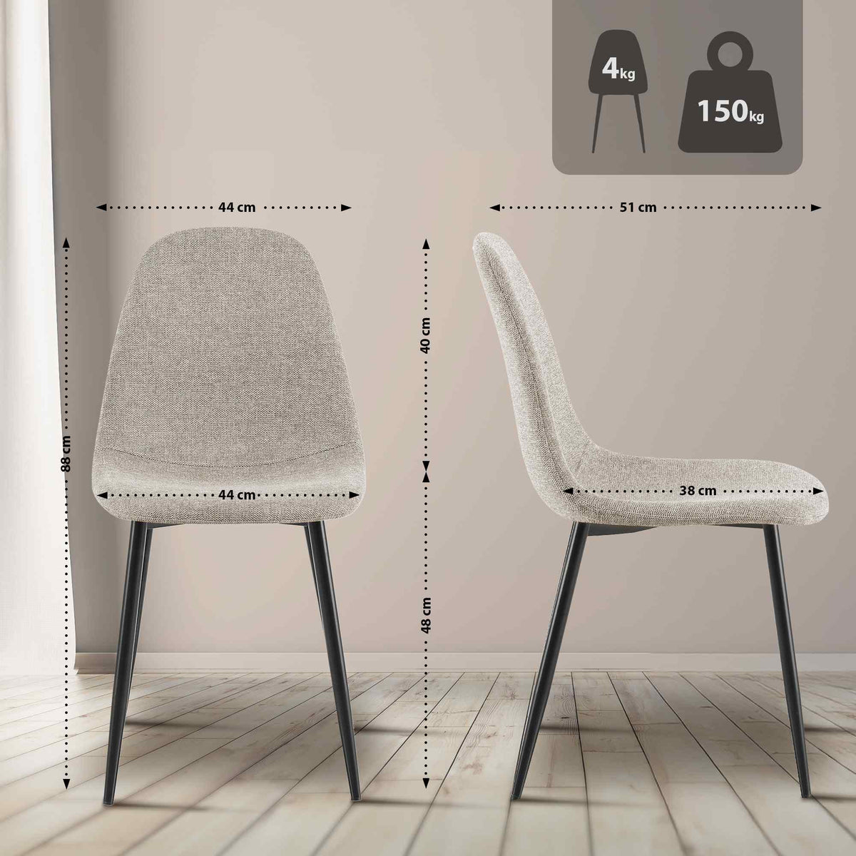 4er Set Esszimmerstühle Napier Stoff – Ansicht 9