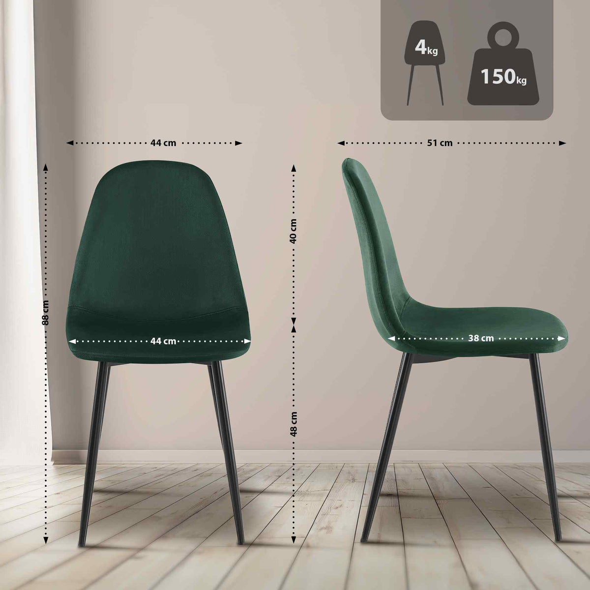4er Set Esszimmerstühle Napier Samt – Ansicht 9