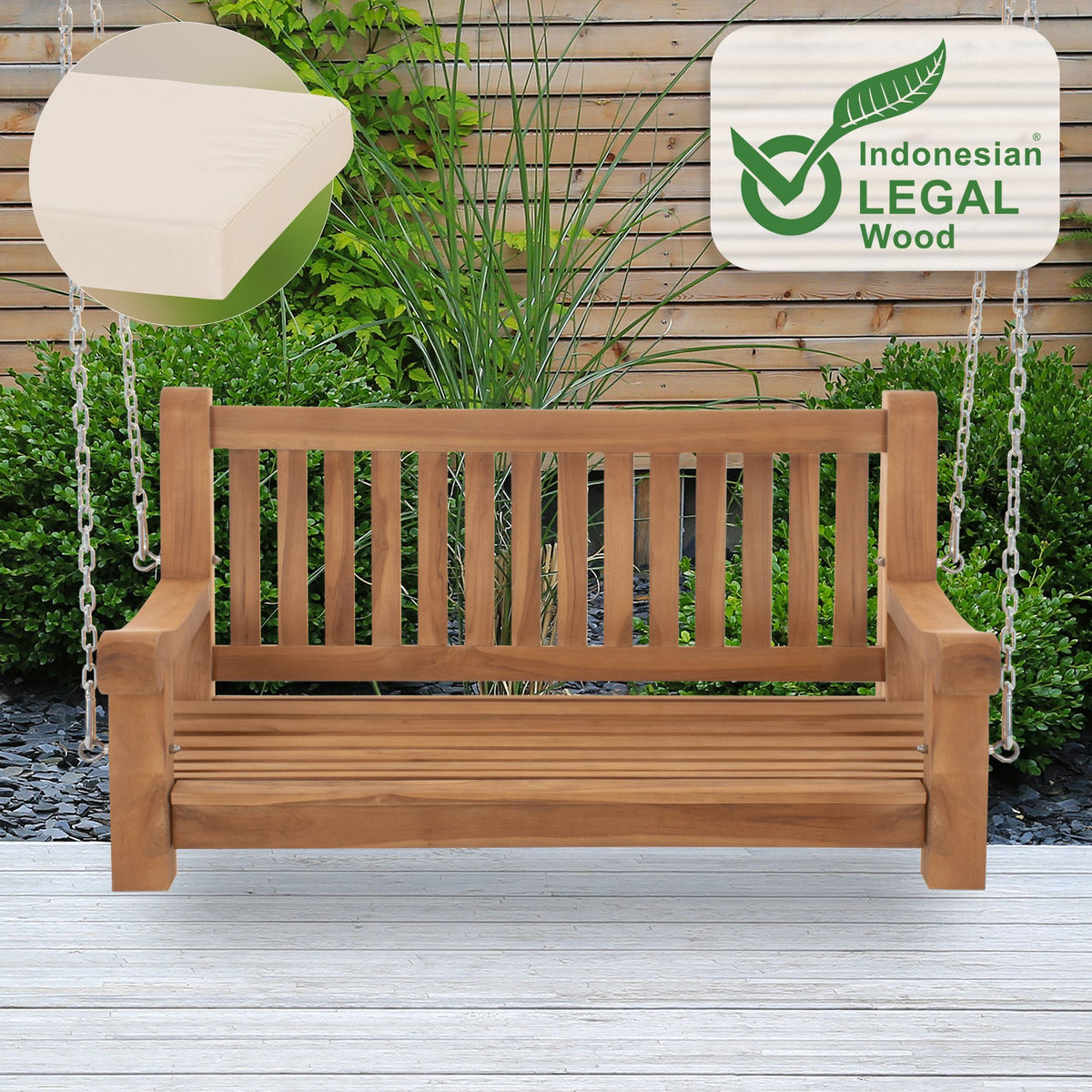 Schaukelbank Joyce mit Sitzkissen 120 cm + teak – Ansicht 2