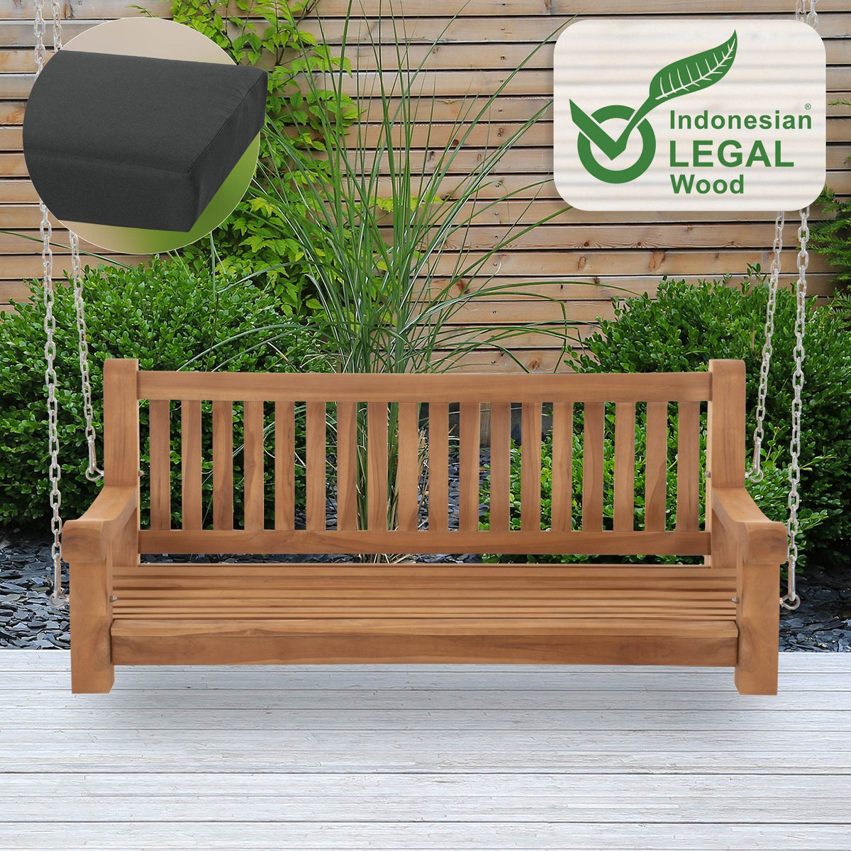Schaukelbank Joyce mit Sitzkissen 150 cm + teak – Ansicht 9