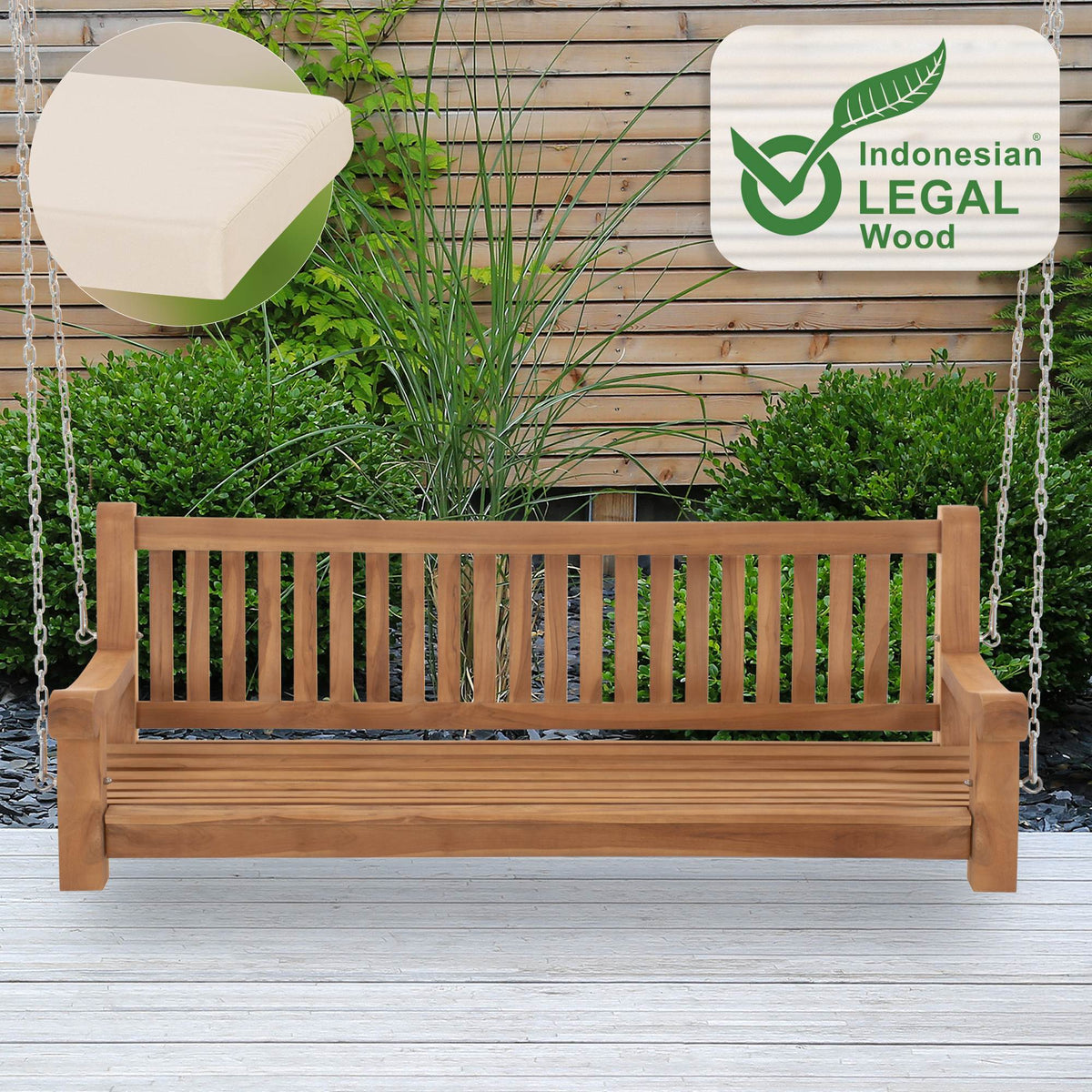Schaukelbank Joyce mit Sitzkissen 180 cm + teak – Ansicht 2