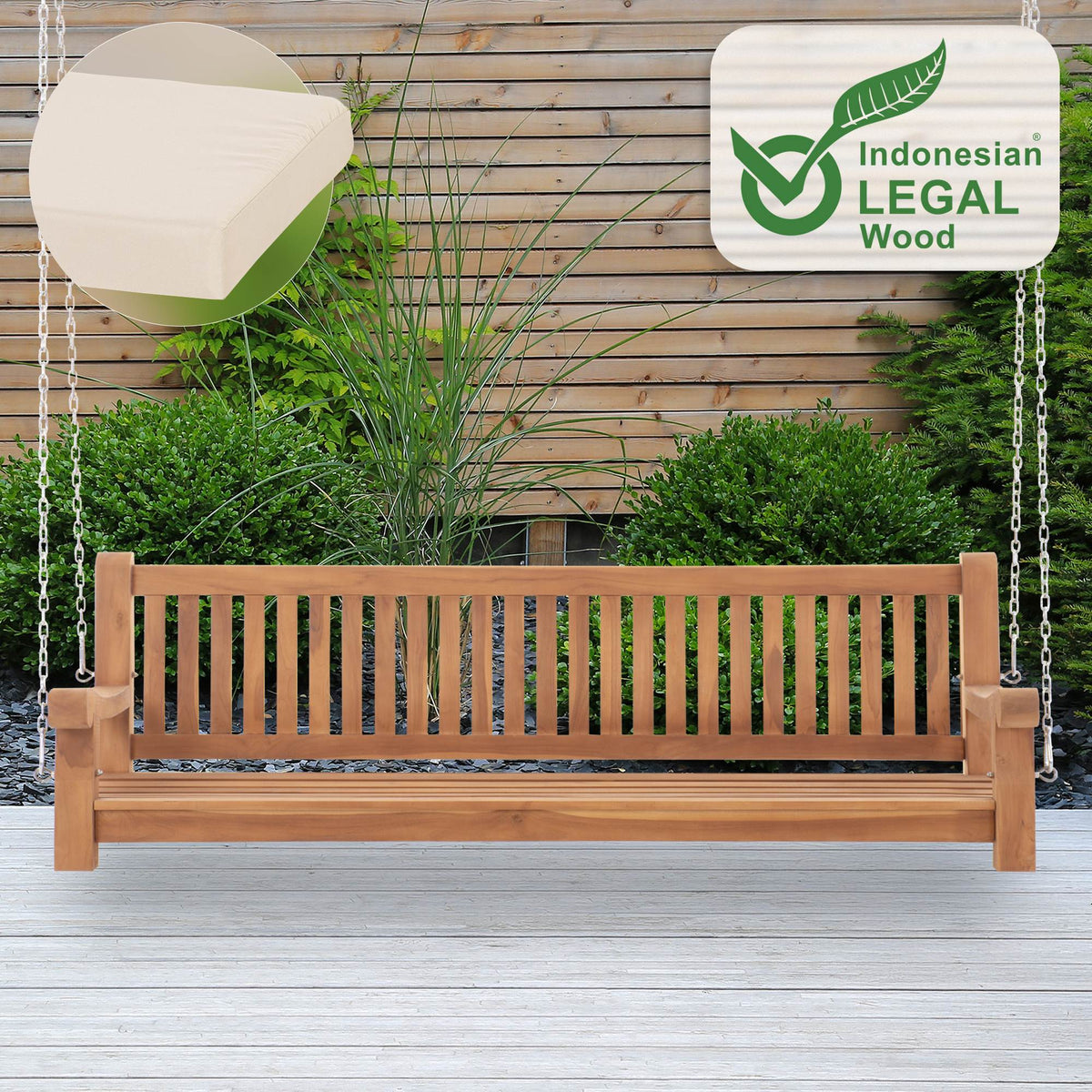 Schaukelbank Joyce mit Sitzkissen 200 cm + teak – Ansicht 2