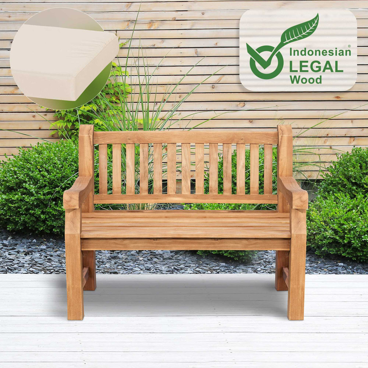Teakbank Jackson mit Sitzkissen 120 cm + teak – Ansicht 3