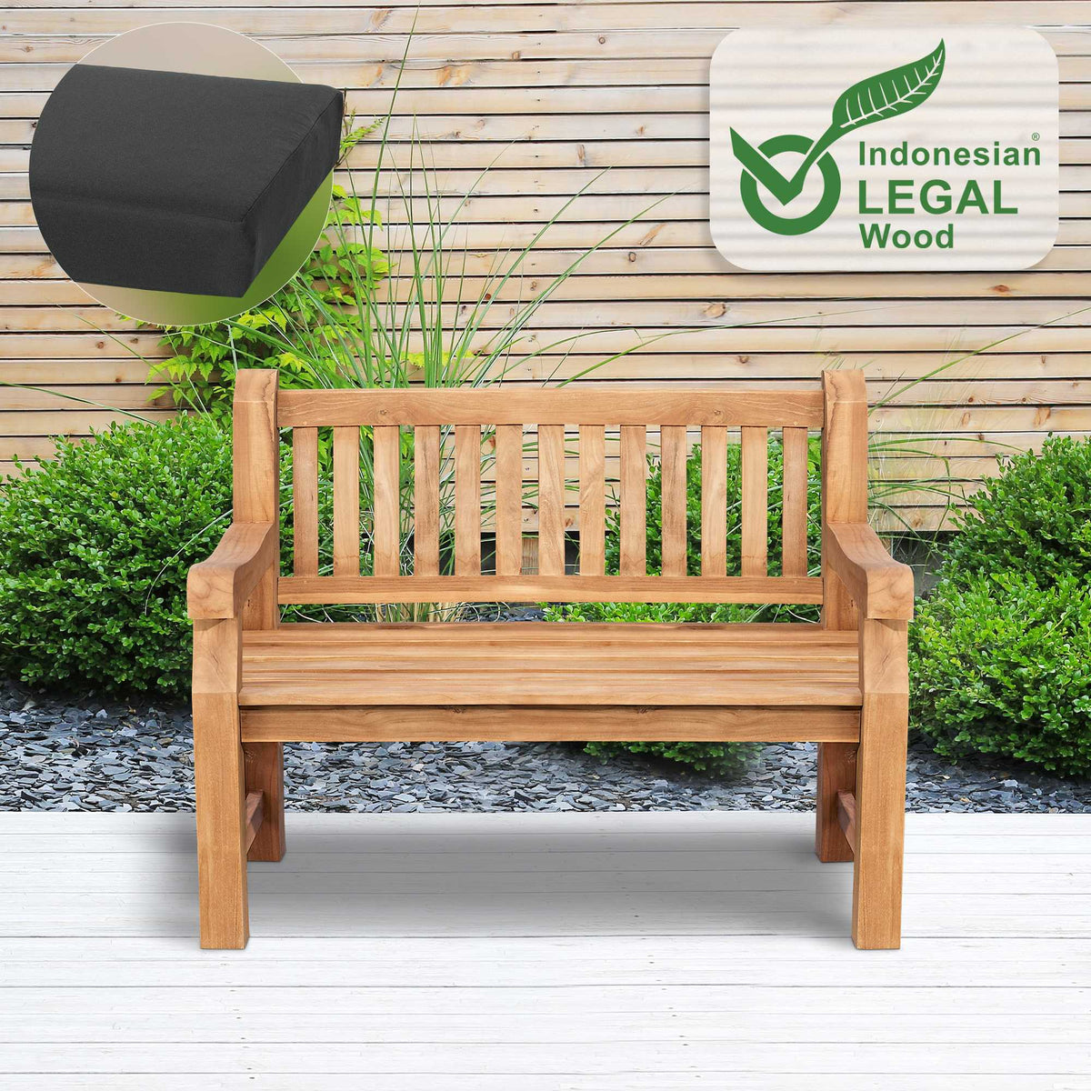 Teakbank Jackson mit Sitzkissen 120 cm + teak – Ansicht 9