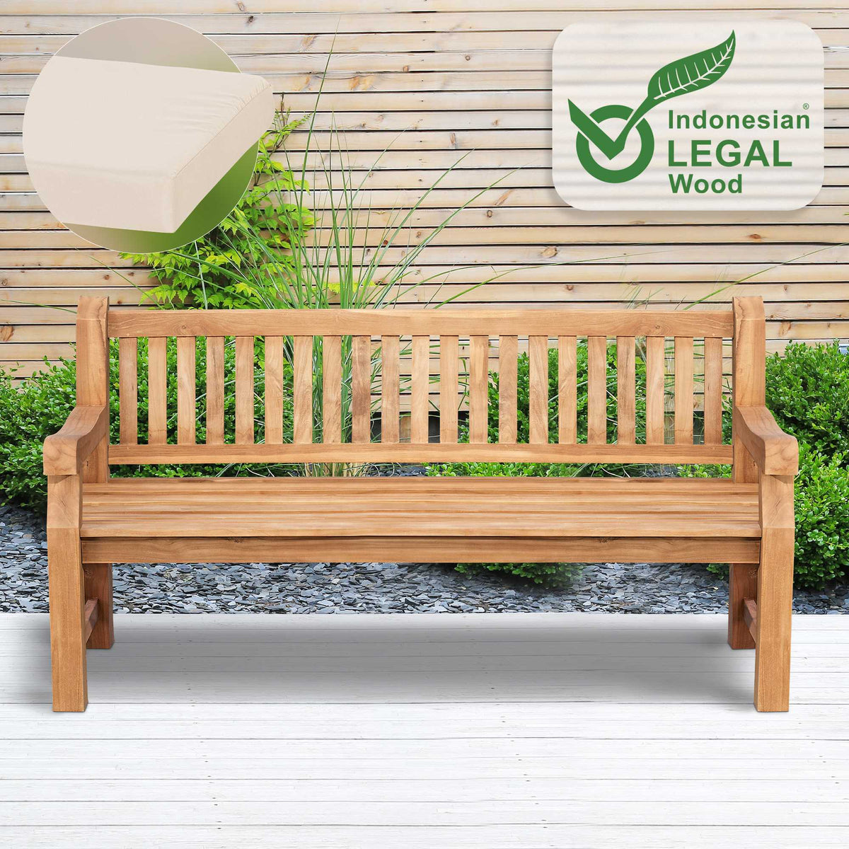 Teakbank Jackson mit Sitzkissen 180 cm + teak – Ansicht 3