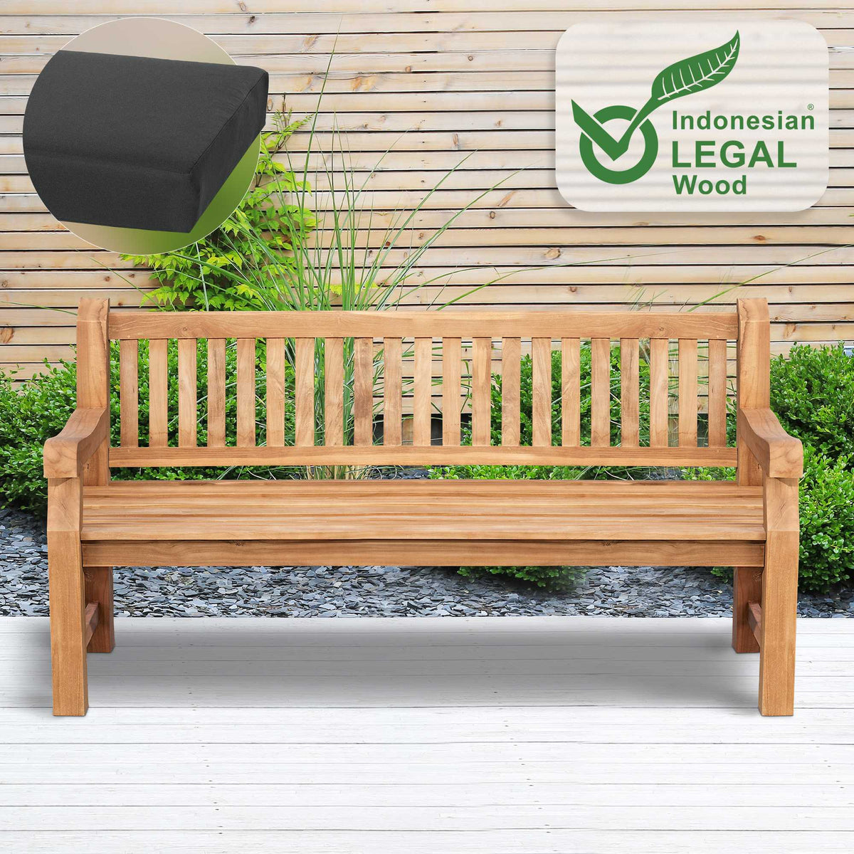 Teakbank Jackson mit Sitzkissen 180 cm + teak – Ansicht 8