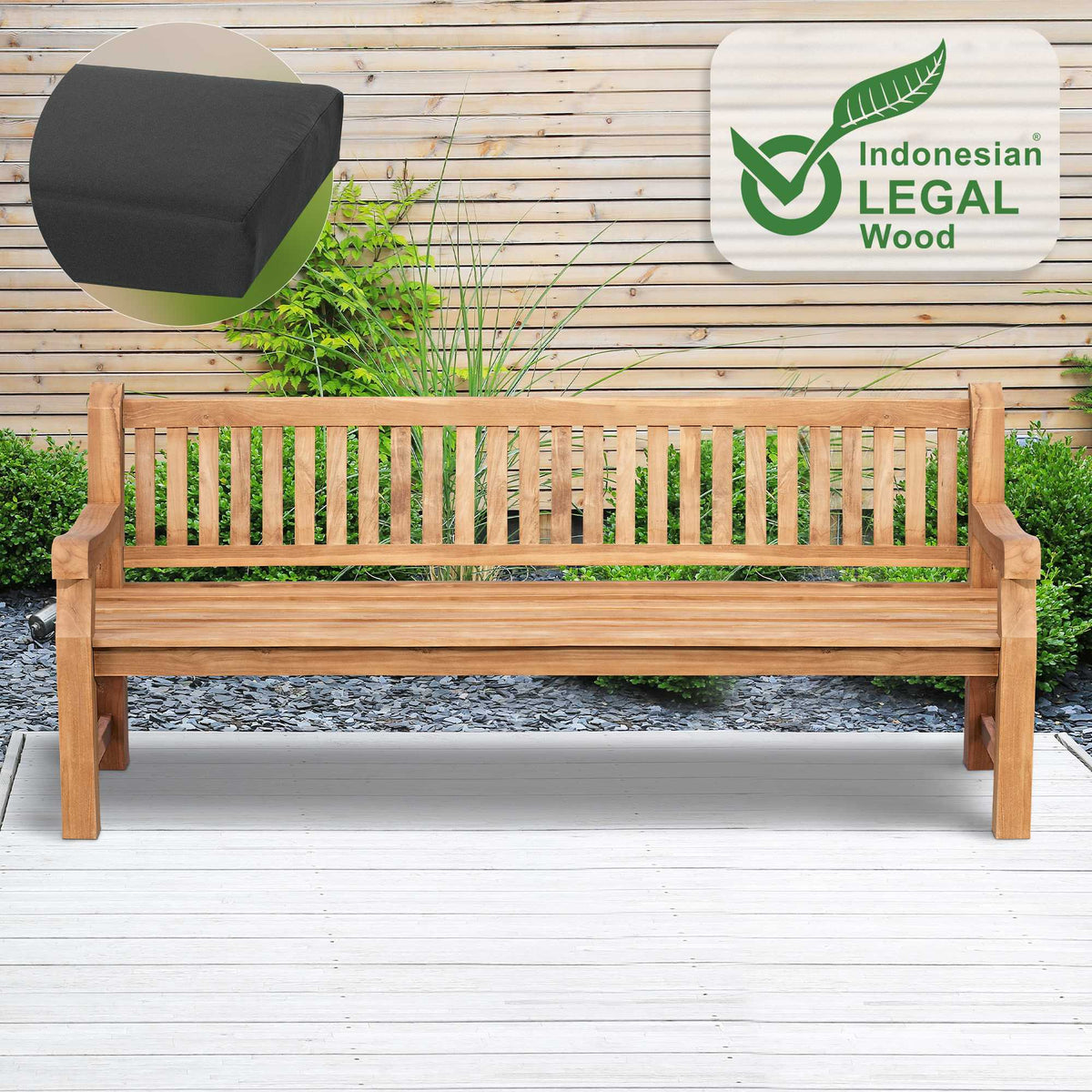 Teakbank Daxon mit Sitzkissen 220 cm – Ansicht 12