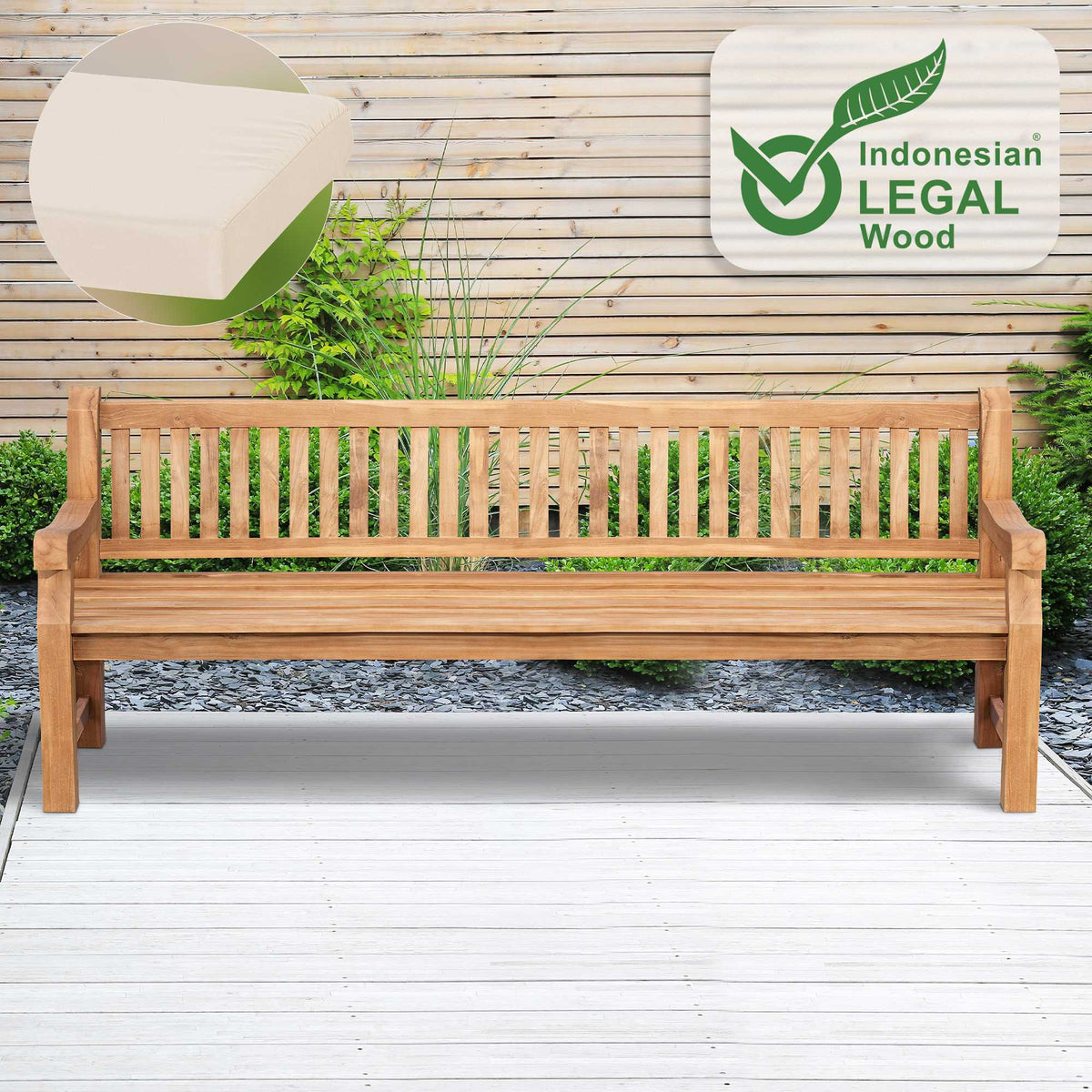 Teakbank Jackson mit Sitzkissen 240 cm + teak – Ansicht 2