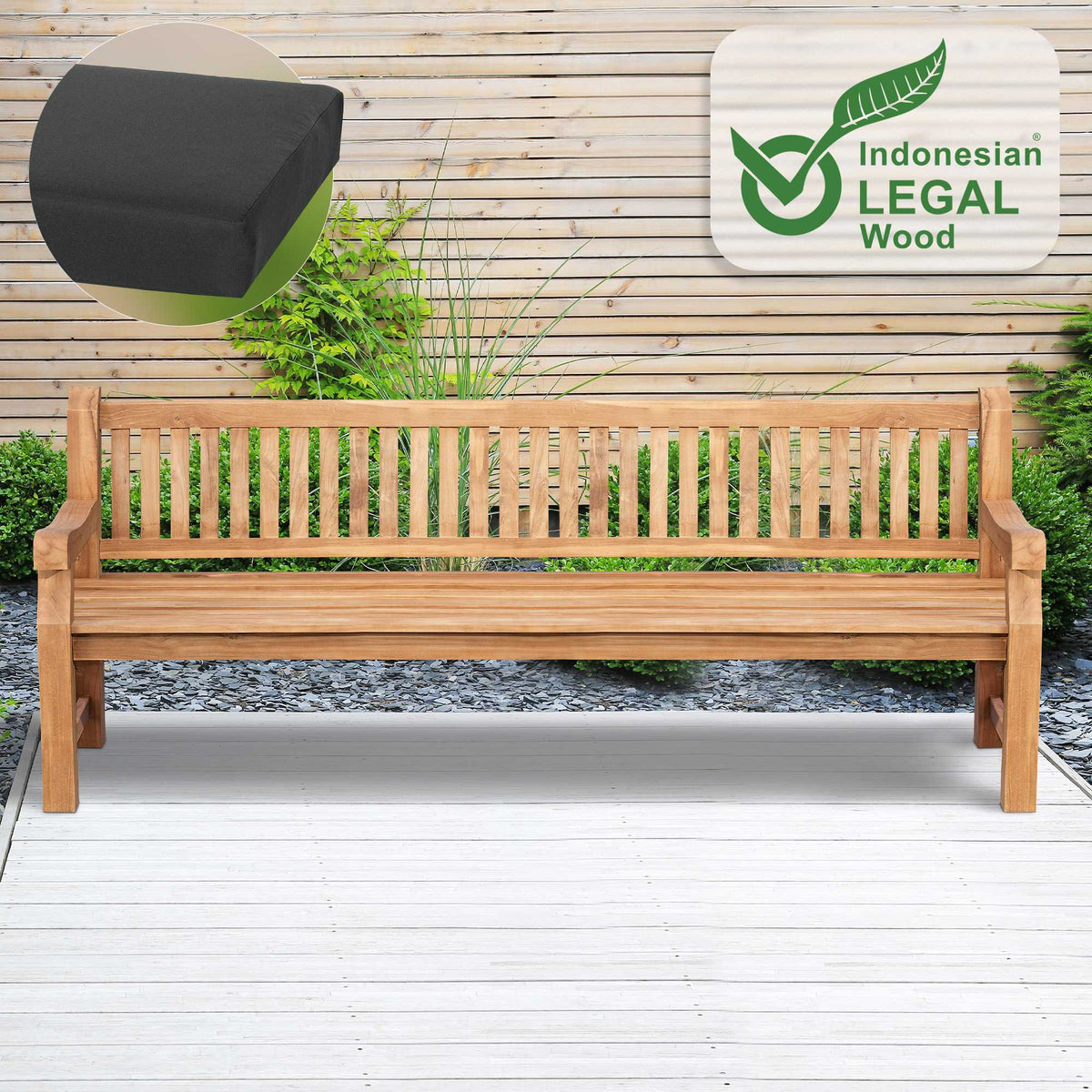 Teakbank Daxon mit Sitzkissen 240 cm – Ansicht 12
