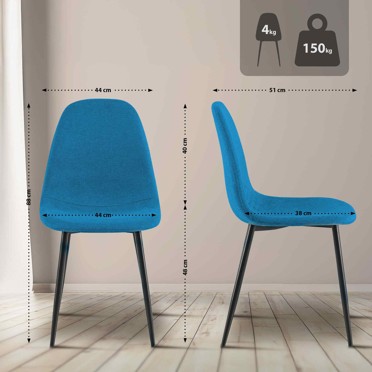 4er Set Esszimmerstühle Napier Stoff – Ansicht 2