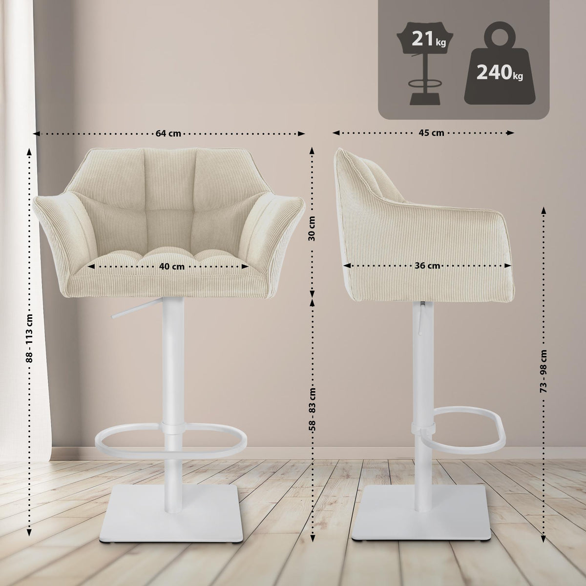 Barhocker Damaso W Cord – Ansicht 2