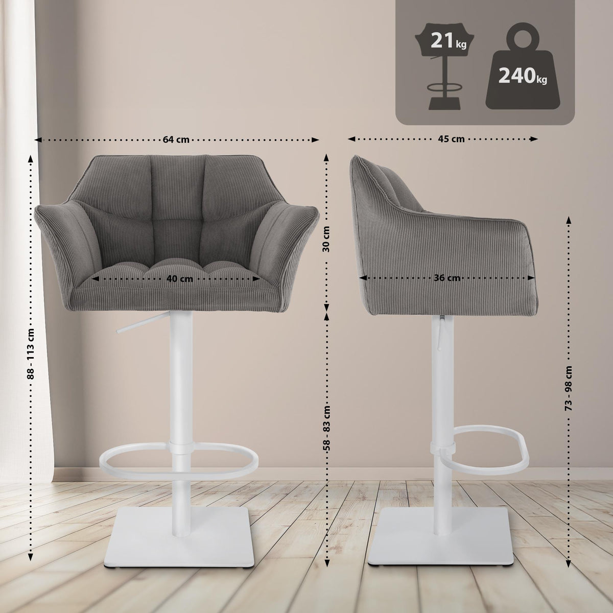 Barhocker Damaso W Cord – Ansicht 11