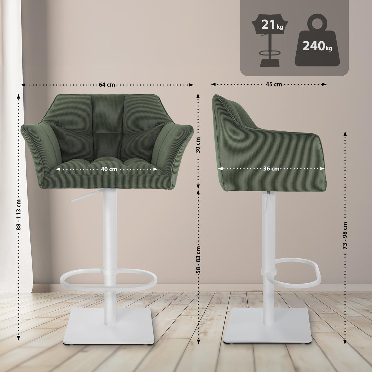Barhocker Damaso W Cord – Ansicht 20