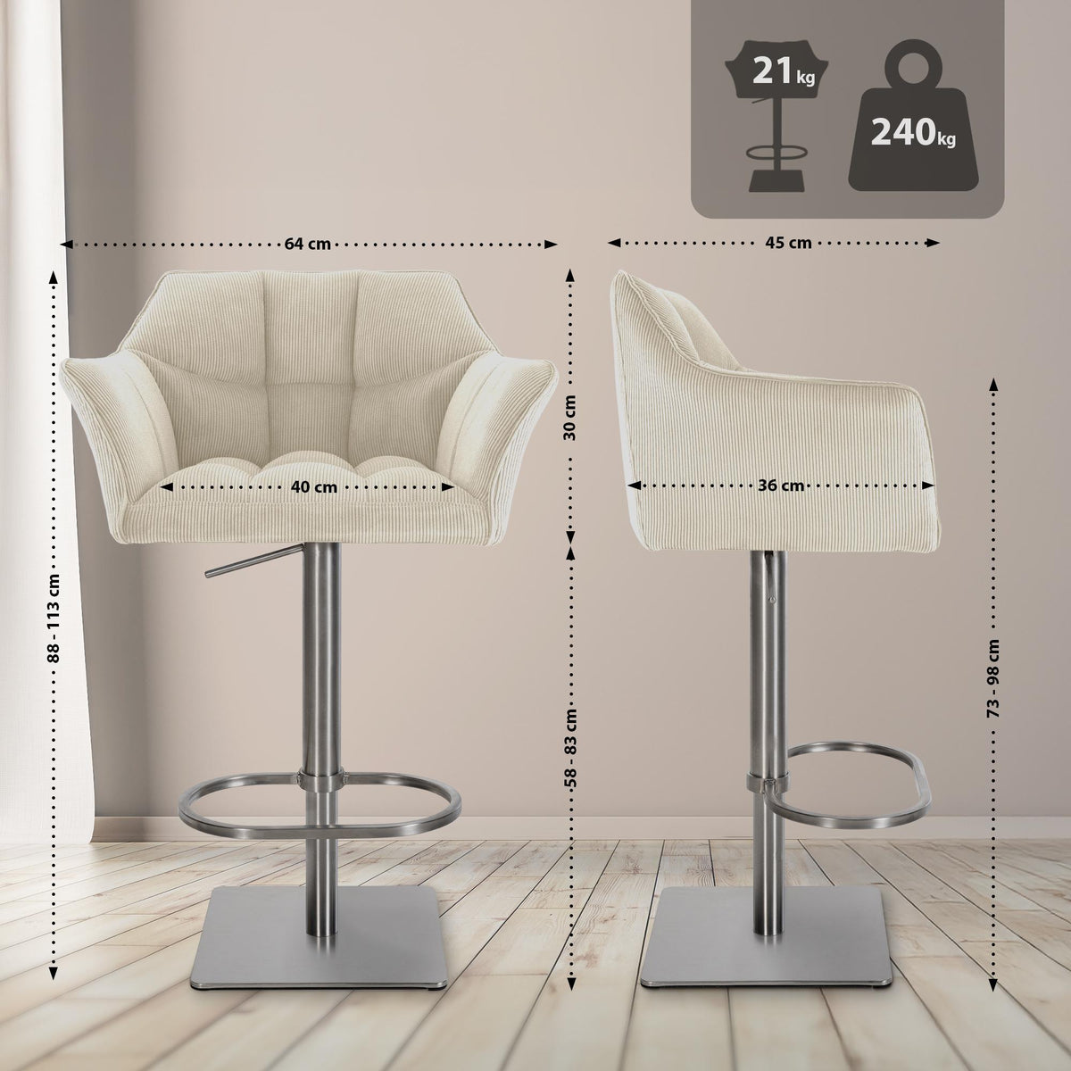 Barhocker Damaso E Cord – Ansicht 2