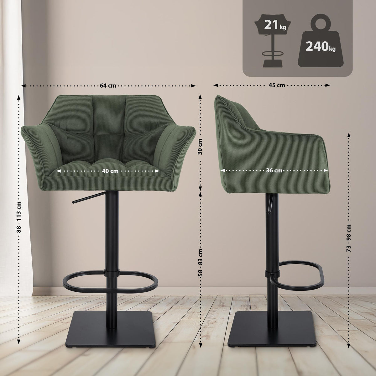 Barhocker Damaso B Cord – Ansicht 20