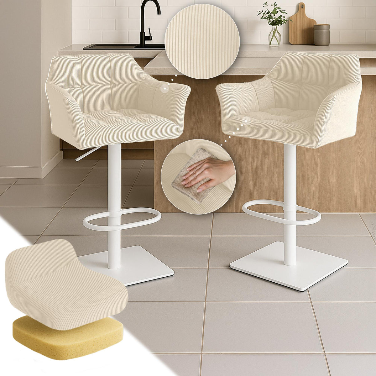 Barhocker Damaso W Cord – Ansicht 3