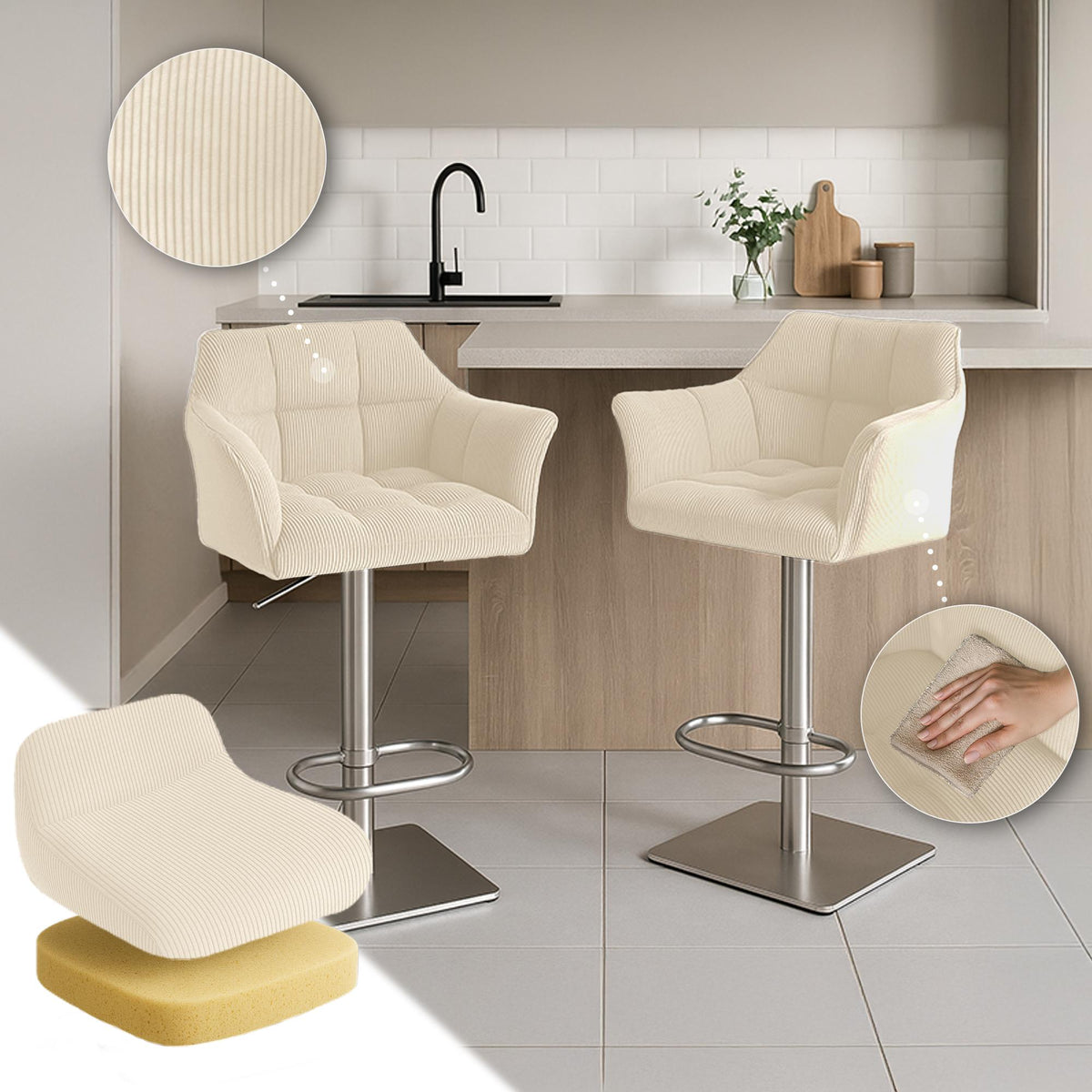 Barhocker Damaso B Cord – Ansicht 3